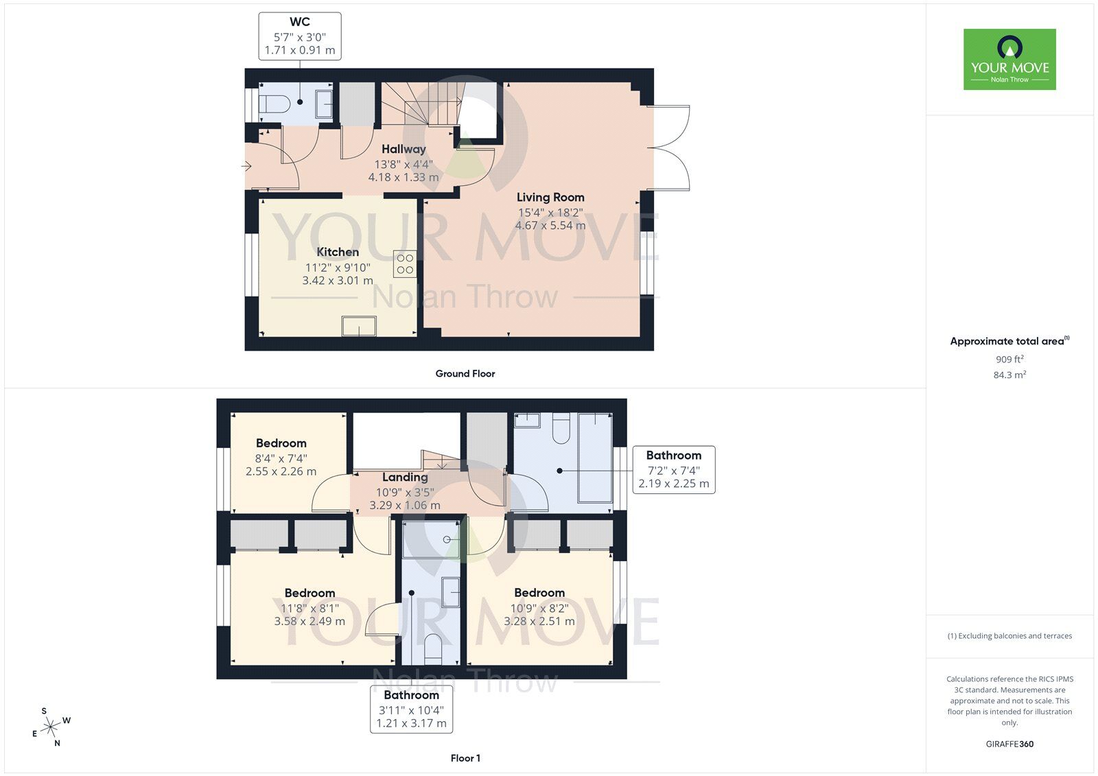Floorplan of 3 bedroom Semi Detached House for sale, Bentham Close, Broughton, Northamptonshire, NN14