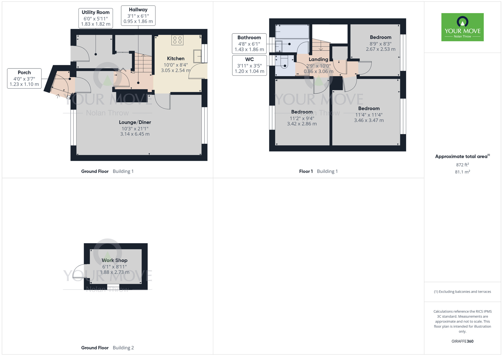 Floorplan of 3 bedroom Mid Terrace House to rent, Brangwyn Walk, Corby, Northamptonshire, NN18