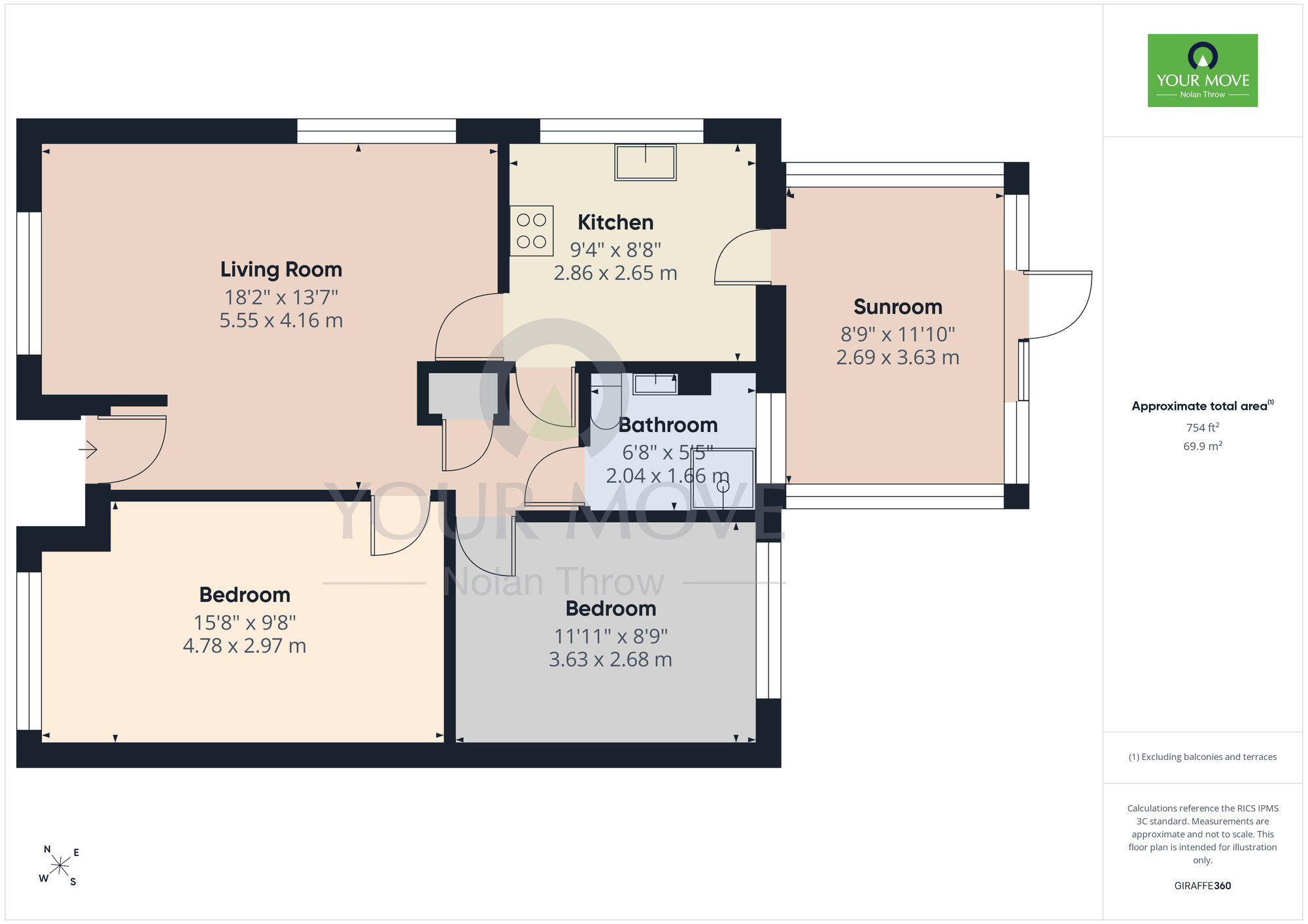 Floorplan of 2 bedroom Semi Detached Bungalow for sale, Severn Way, Kettering, Northamptonshire, NN16