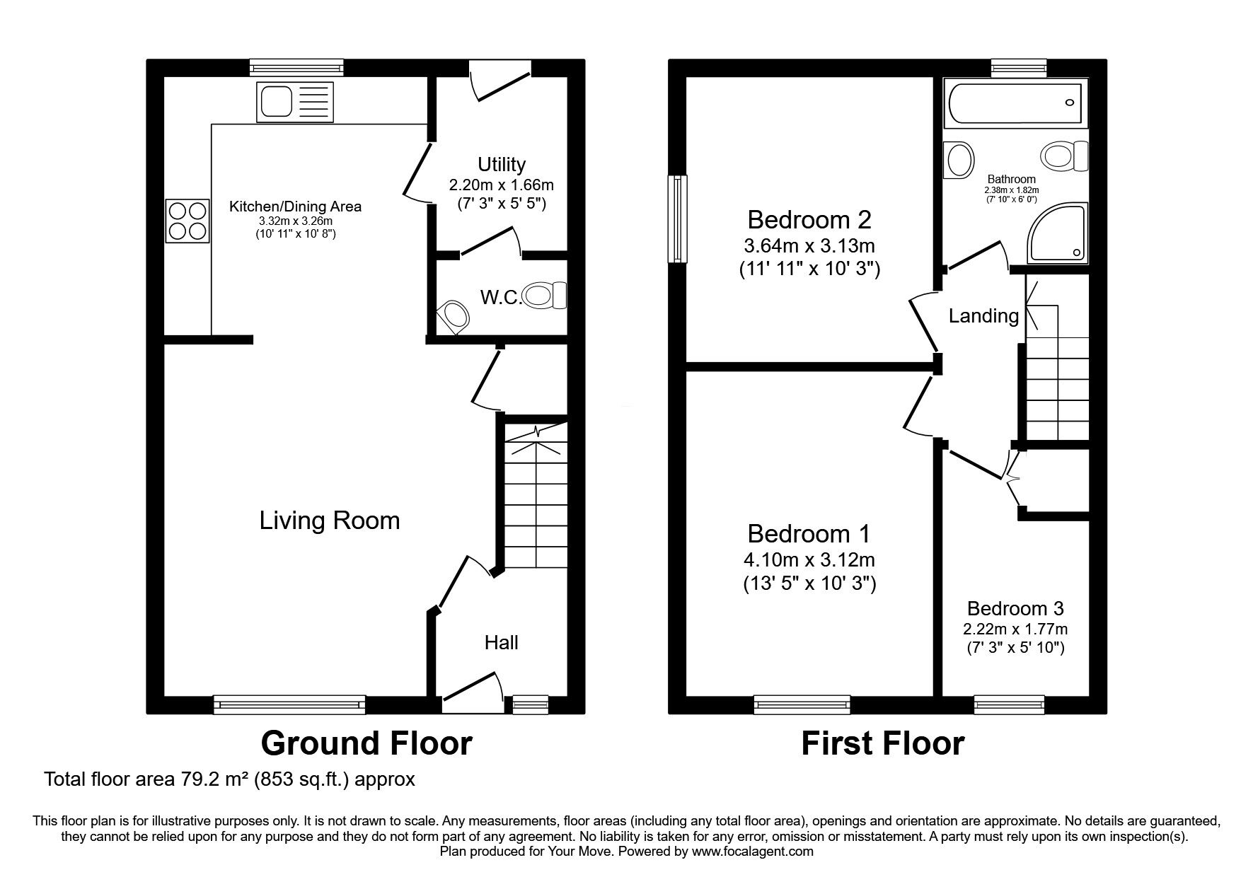 Floorplan of 3 bedroom Semi Detached House for sale, Ducking Pond Close, Haworth, West Yorkshire, BD22