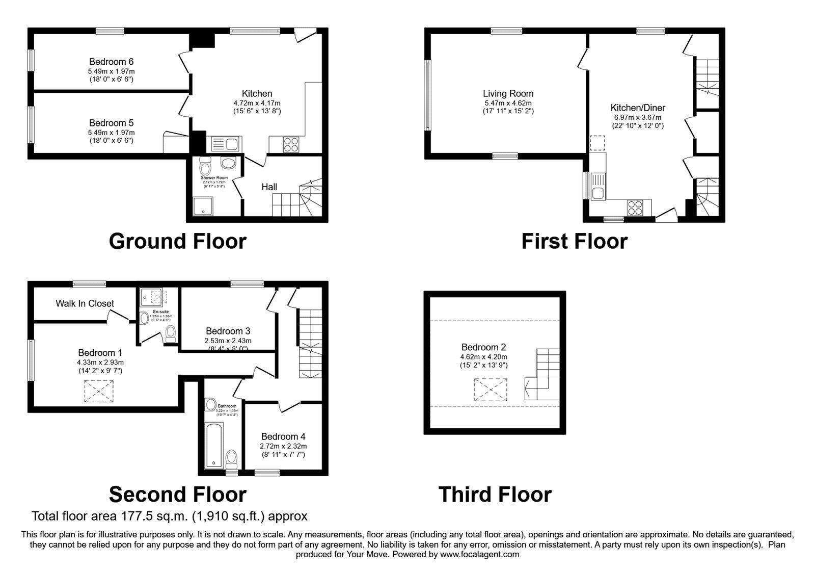 Floorplan of 6 bedroom End Terrace House for sale, Sykes Head, Oakworth, West Yorkshire, BD22