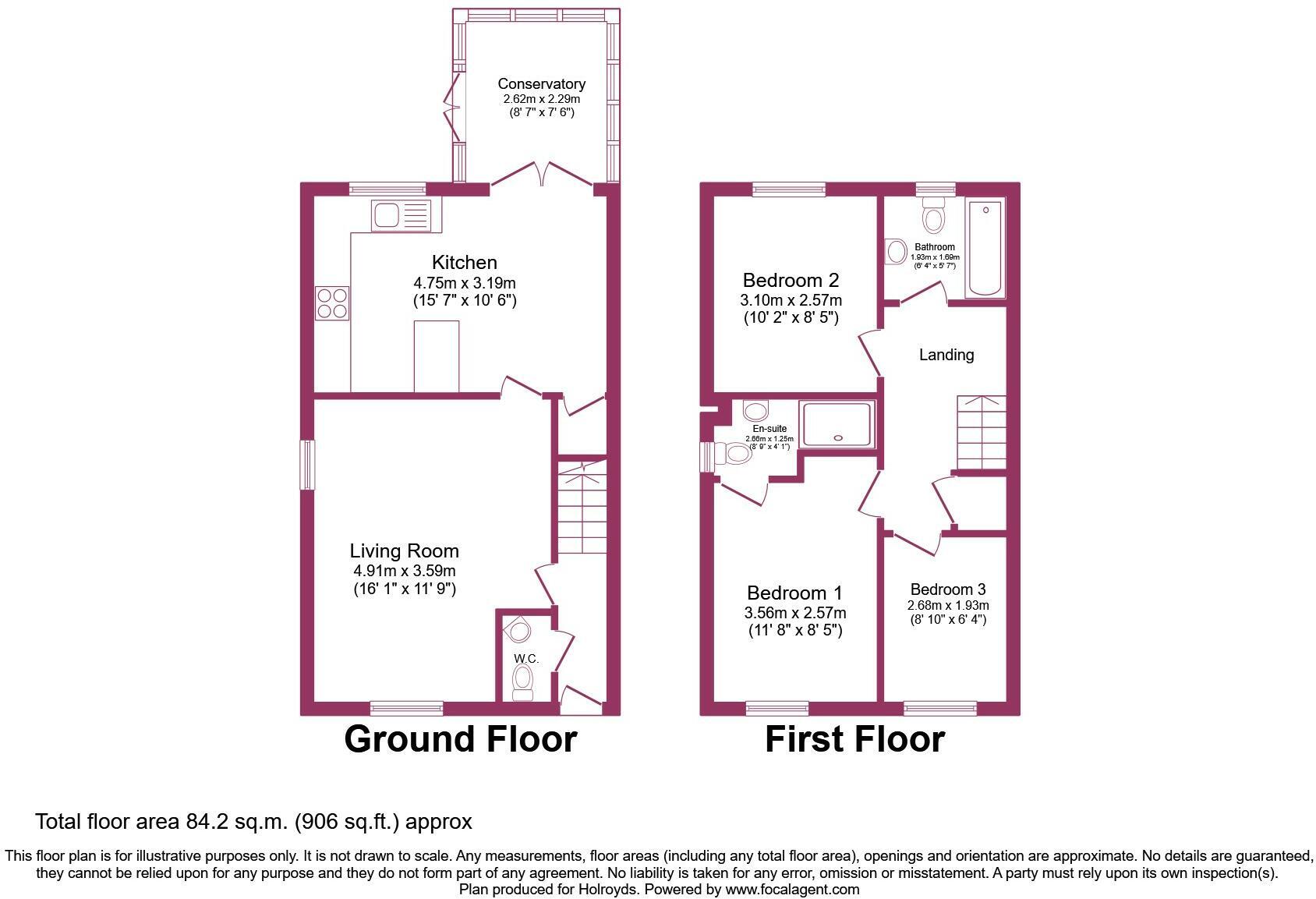 Floorplan of 3 bedroom Semi Detached House to rent, The Knoll, Keighley, West Yorkshire, BD22