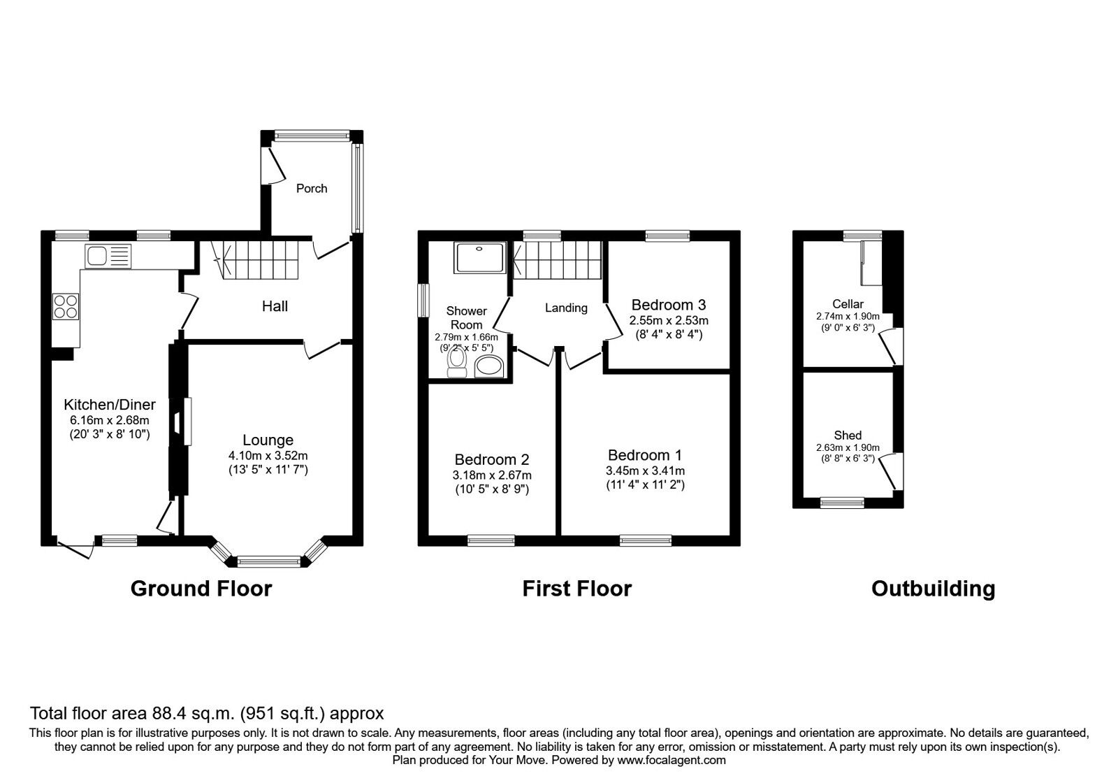 Floorplan of 3 bedroom Semi Detached House for sale, Harewood Avenue, Eastburn, West Yorkshire, BD20