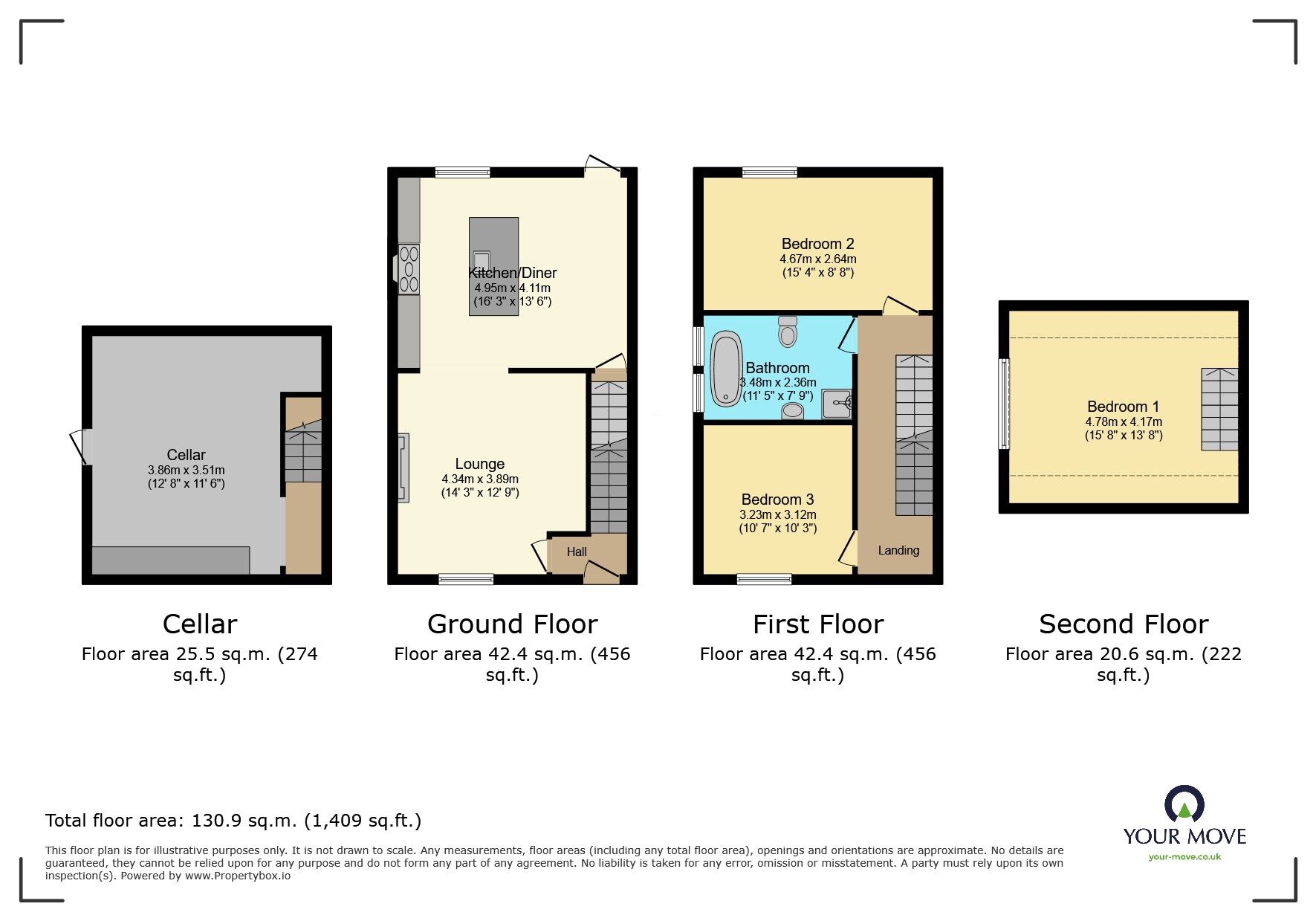 Floorplan of 3 bedroom End Terrace House for sale, Bridgehouse Lane, Haworth, West Yorkshire, BD22