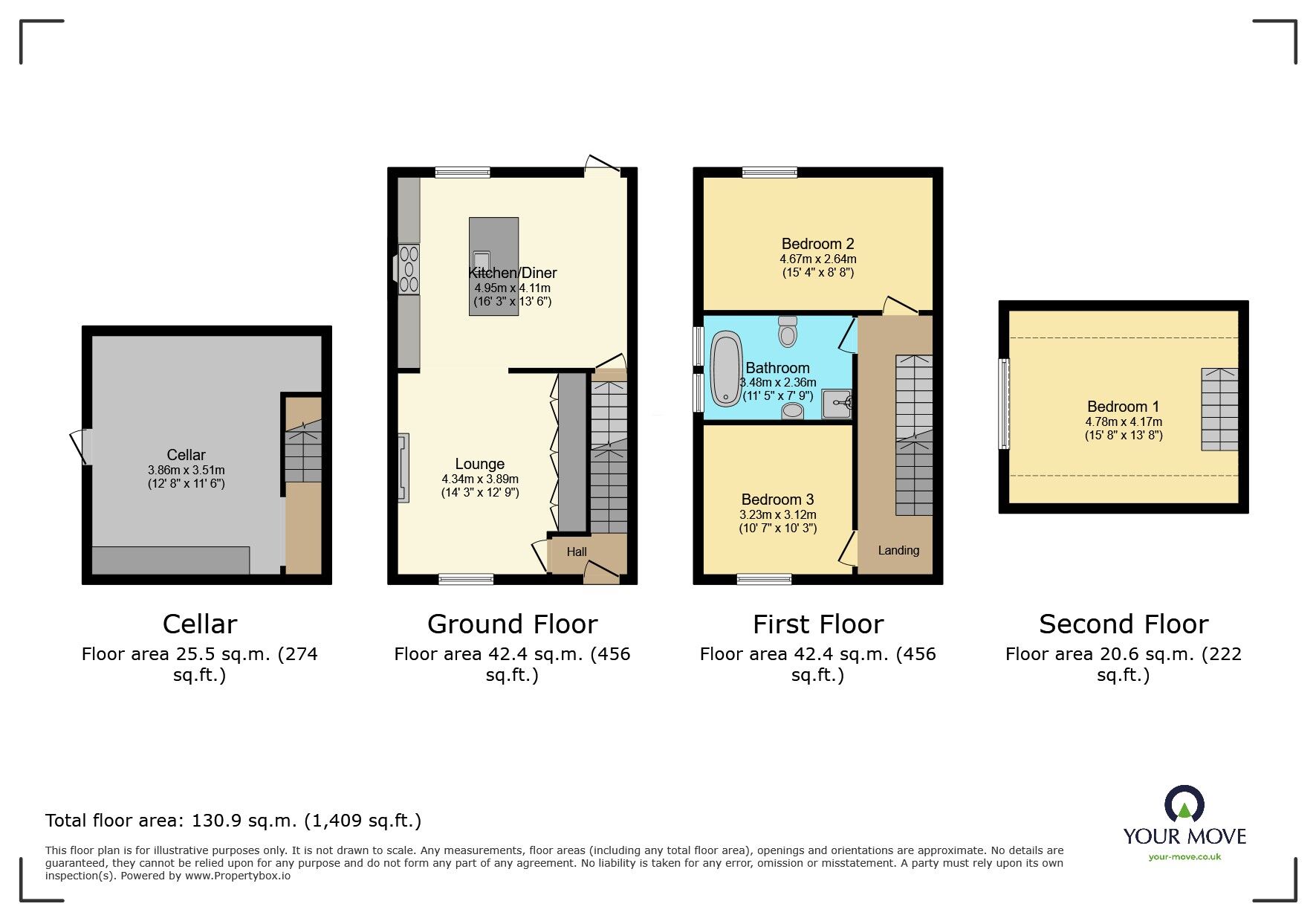 Floorplan of 3 bedroom End Terrace House for sale, Bridgehouse Lane, Haworth, West Yorkshire, BD22