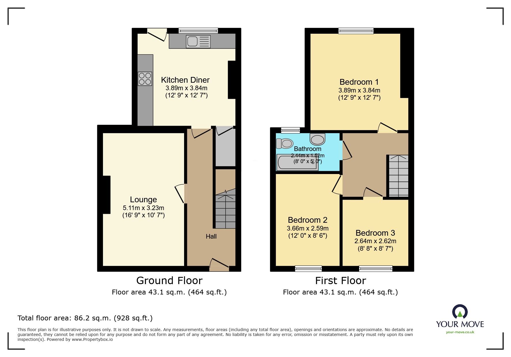 Floorplan of 3 bedroom Mid Terrace House for sale, Main Street, Wilsden, West Yorkshire, BD15