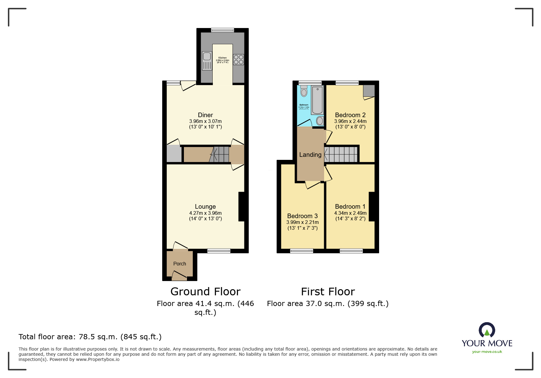 Floorplan of 3 bedroom Mid Terrace House to rent, Grafton Road, Keighley, West Yorkshire, BD21
