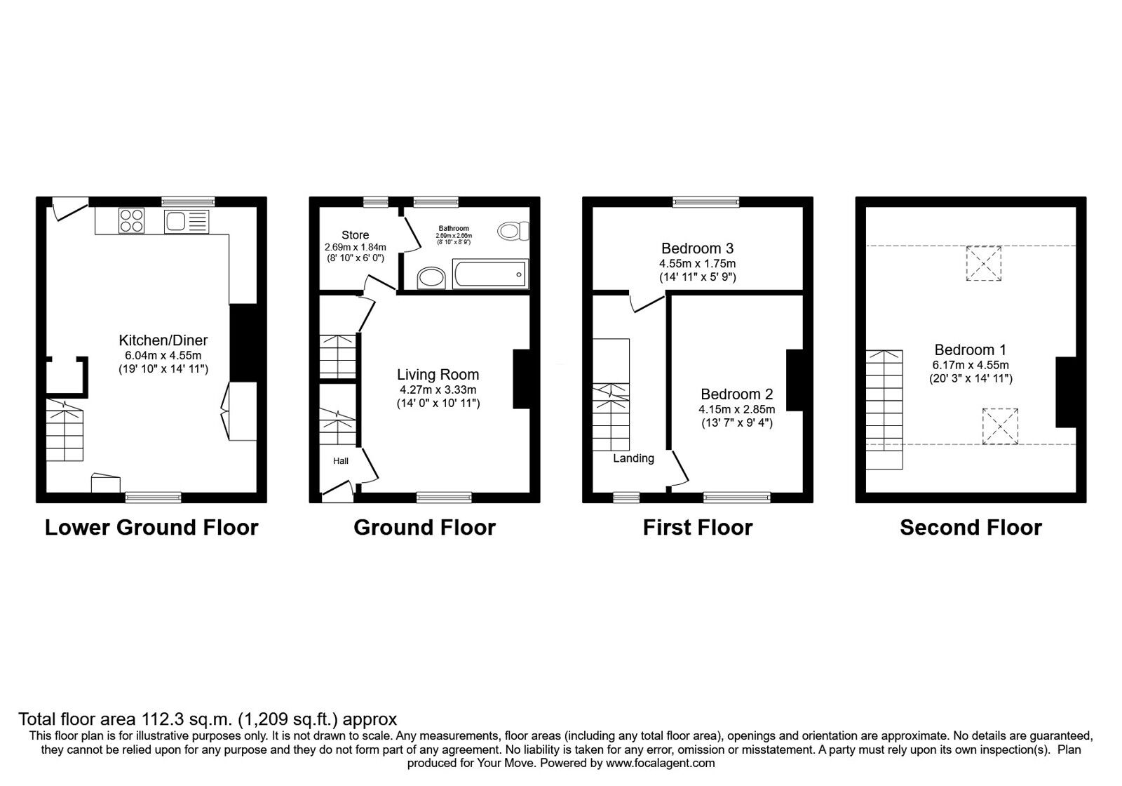 Floorplan of 3 bedroom Mid Terrace House for sale, Harris Street, Bingley, West Yorkshire, BD16