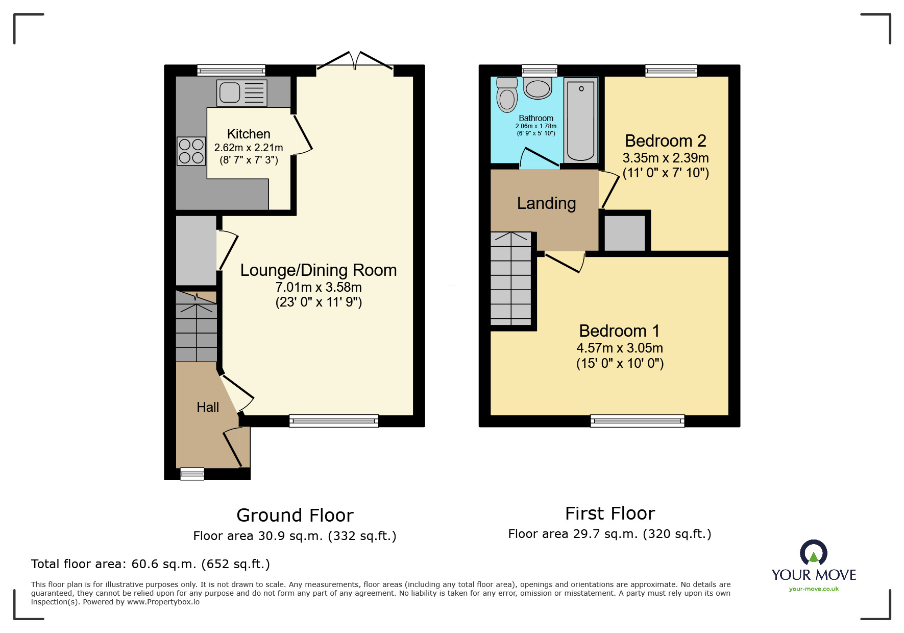 Floorplan of 2 bedroom Mid Terrace House for sale, Rose Meadows, Keighley, West Yorkshire, BD22