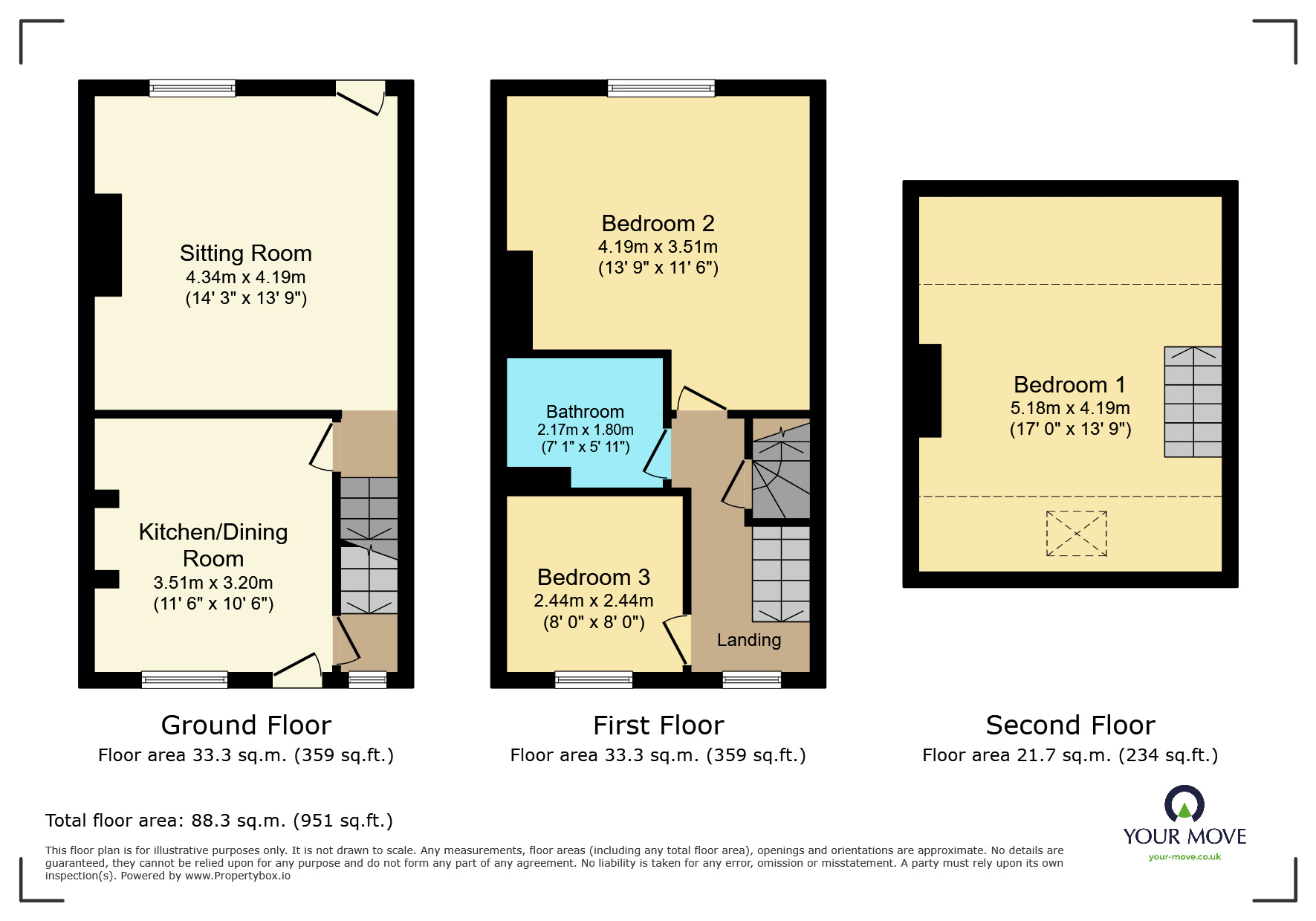 Floorplan of 3 bedroom Mid Terrace House to rent, Oxford Street, Keighley, West Yorkshire, BD21