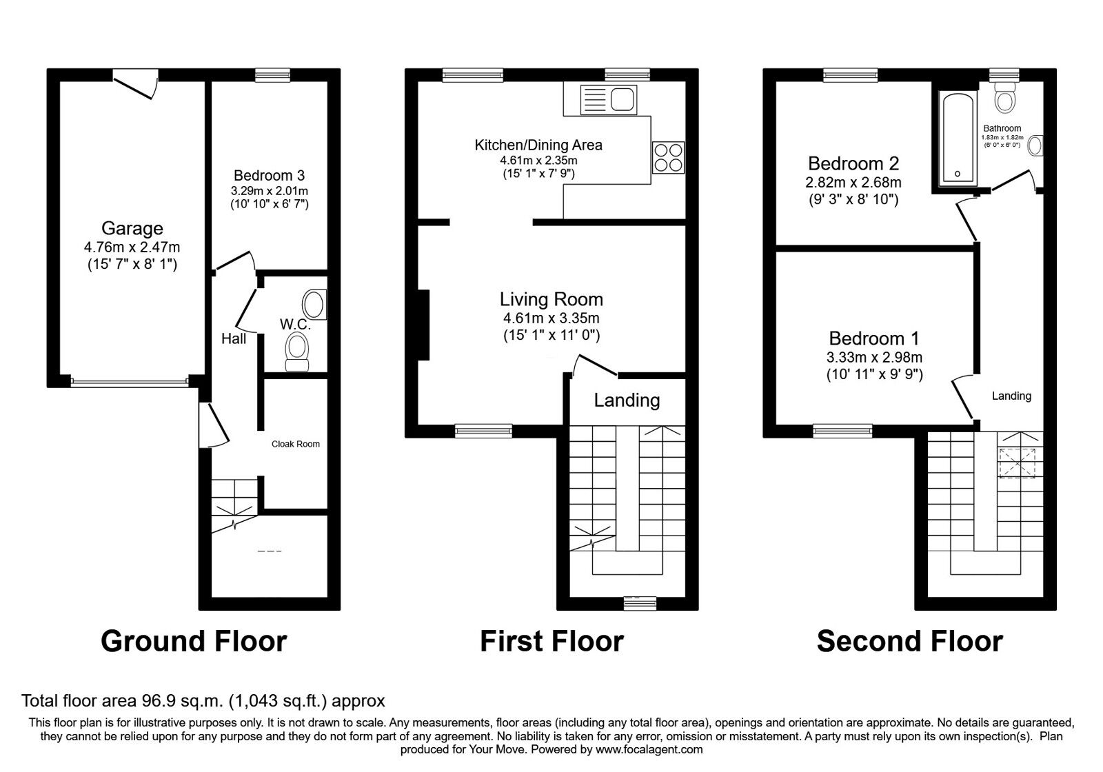 Floorplan of 3 bedroom Mid Terrace House for sale, Bilberry Rise, Haworth, West Yorkshire, BD22