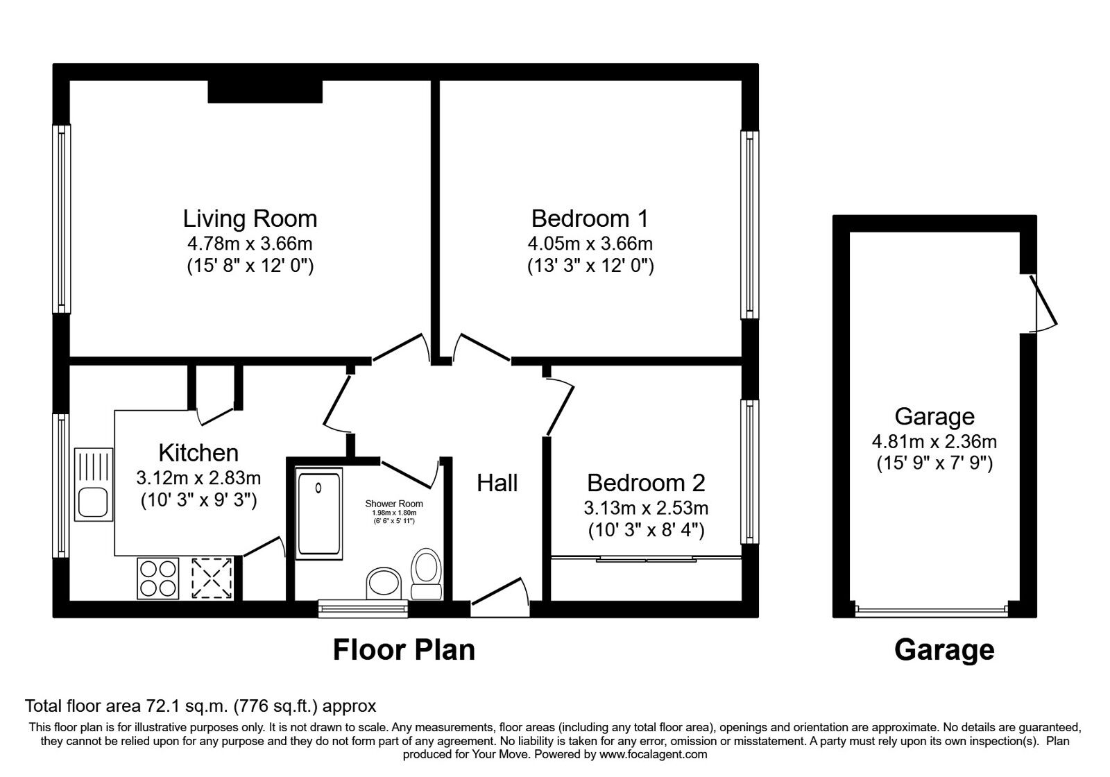 Floorplan of 2 bedroom Semi Detached Bungalow for sale, Bronte Drive, Oakworth, West Yorkshire, BD22