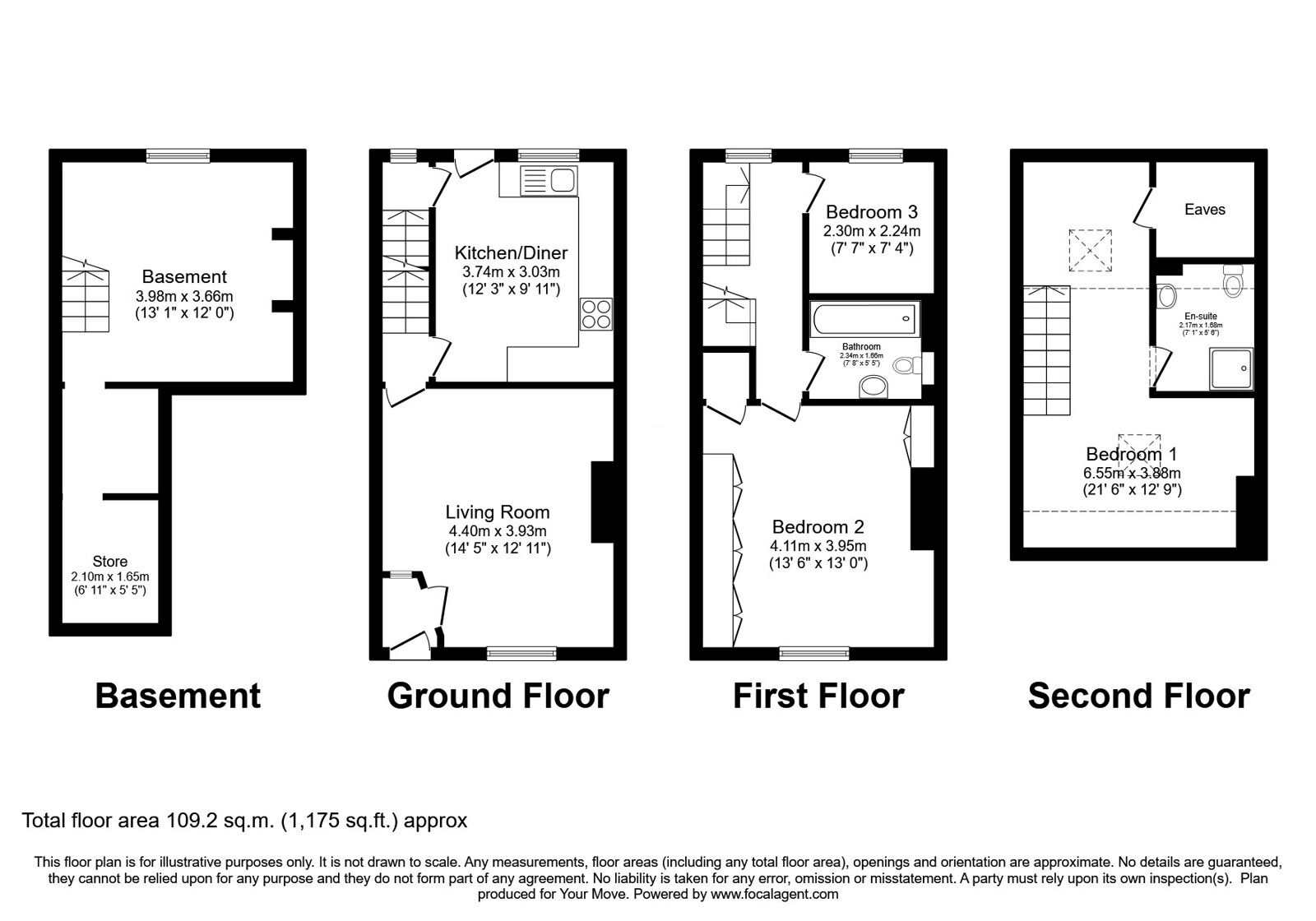 Floorplan of 3 bedroom Mid Terrace House for sale, Cliffe Terrace, Keighley, West Yorkshire, BD21