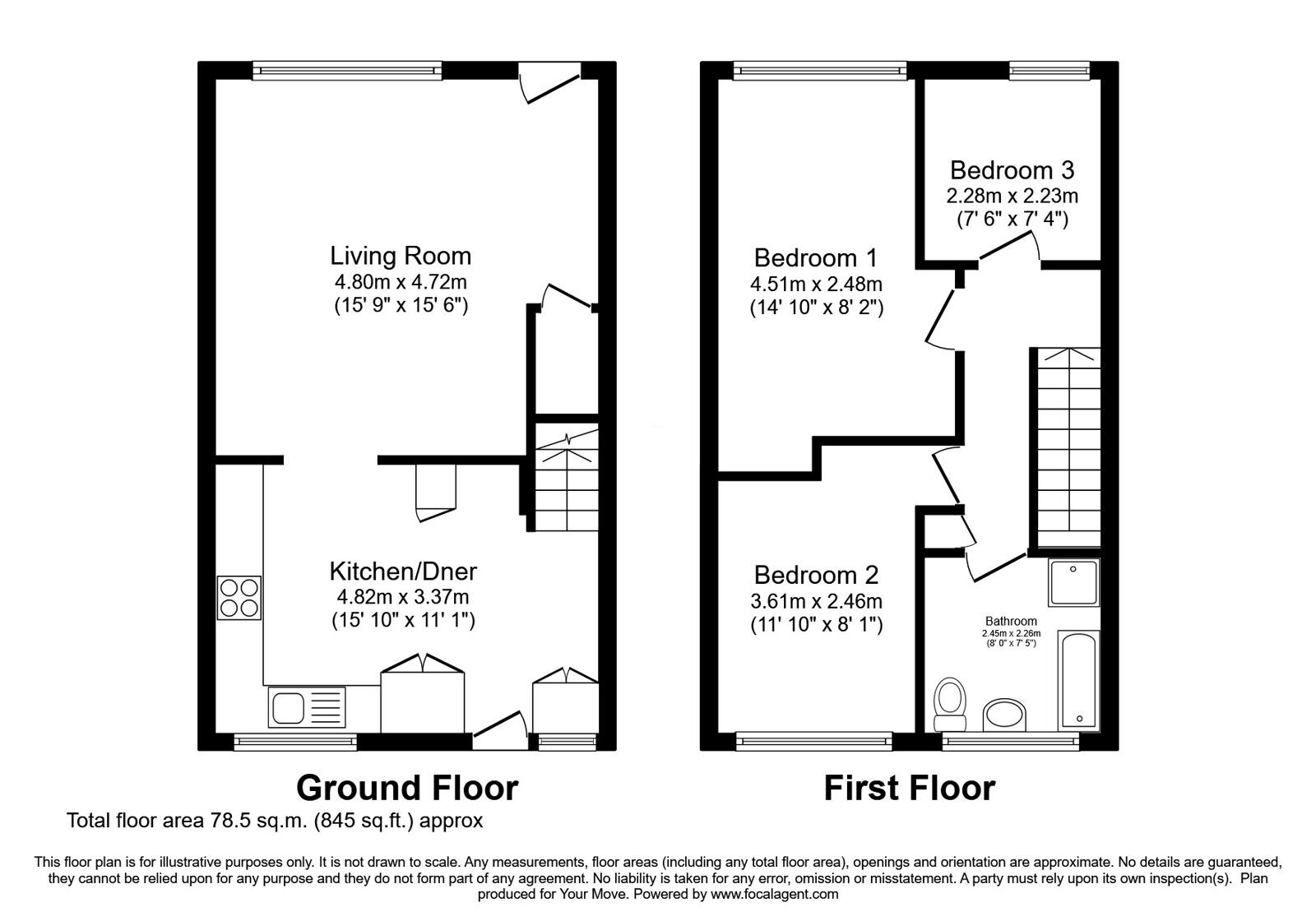 Floorplan of Mid Terrace House for sale, West Royd, Wilsden, Bradford, BD15