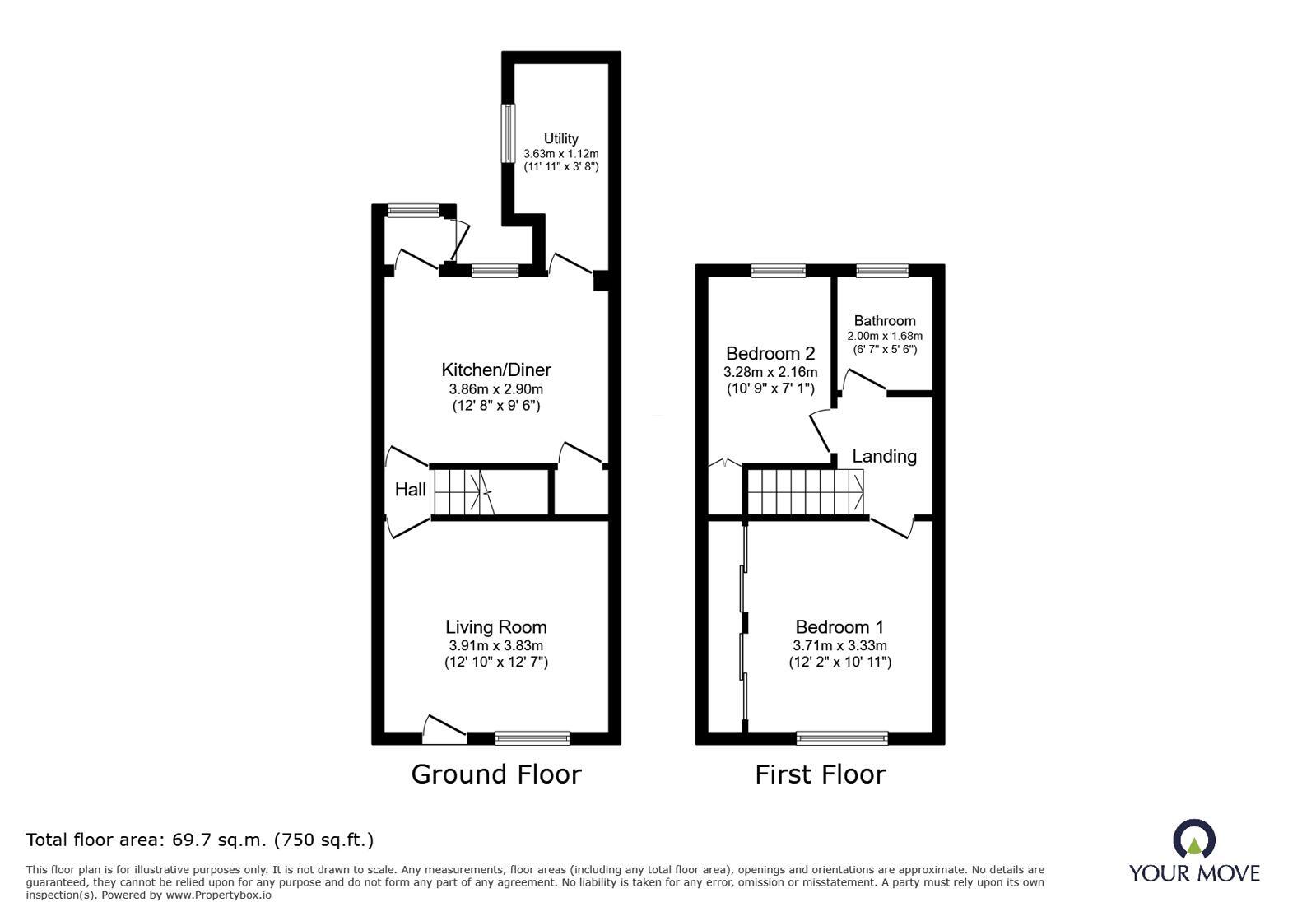 Floorplan of 2 bedroom Mid Terrace House to rent, Thorncliffe Road, Keighley, West Yorkshire, BD22