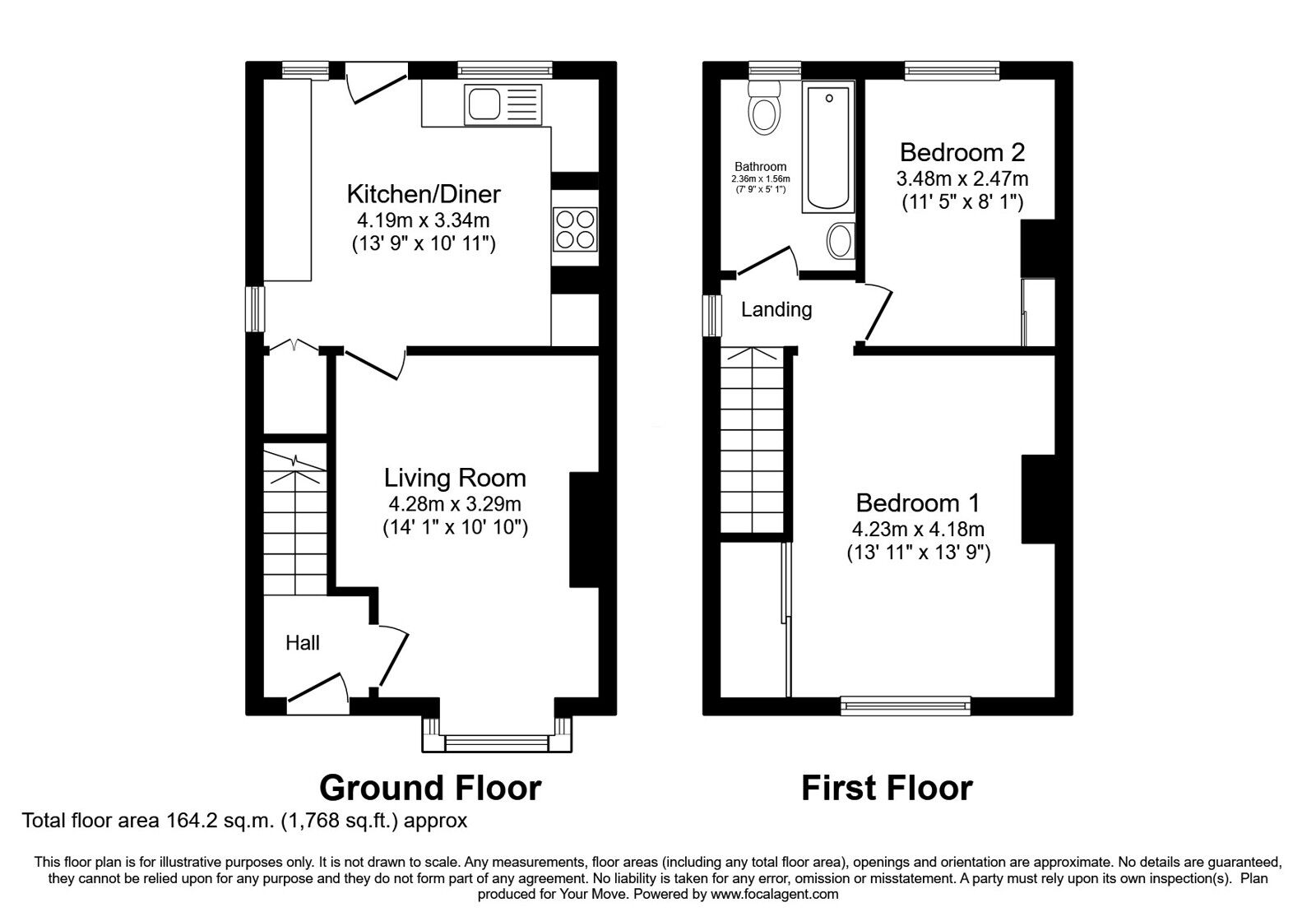 Floorplan of 2 bedroom Semi Detached House for sale, Hemsby Grove, Keighley, West Yorkshire, BD21