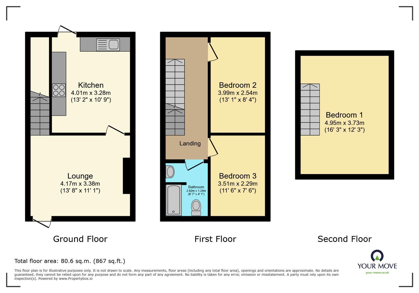 Floorplan of 3 bedroom Mid Terrace House to rent, Parkside Road, Bradford, West Yorkshire, BD5