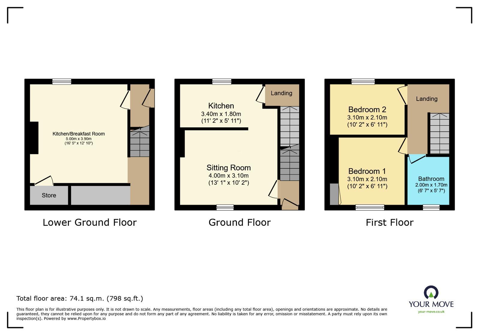 Floorplan of 2 bedroom End Terrace House to rent, Halifax Road, Keighley, West Yorkshire, BD21