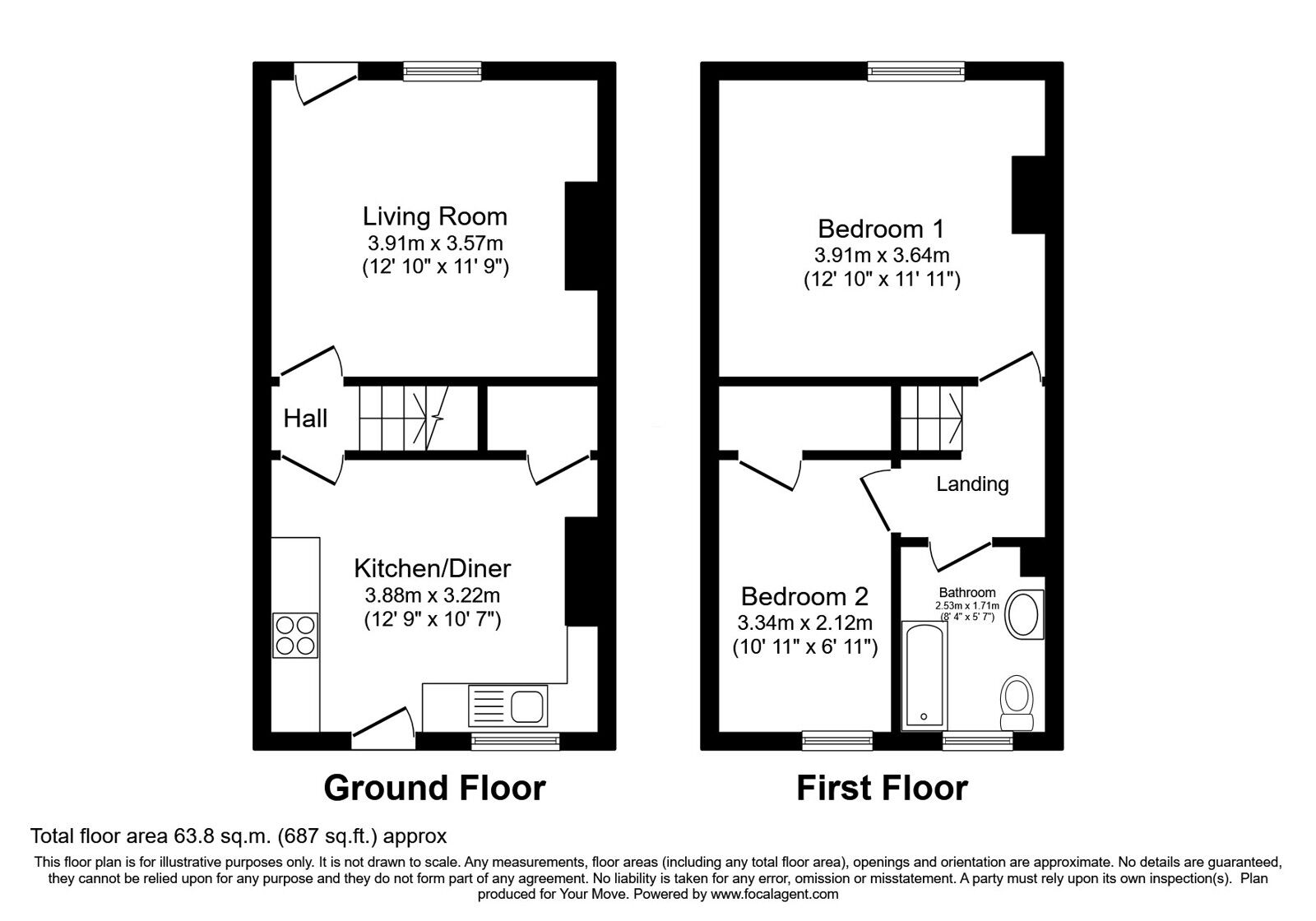Floorplan of 2 bedroom Mid Terrace House for sale, Mannville Grove, Keighley, West Yorkshire, BD22