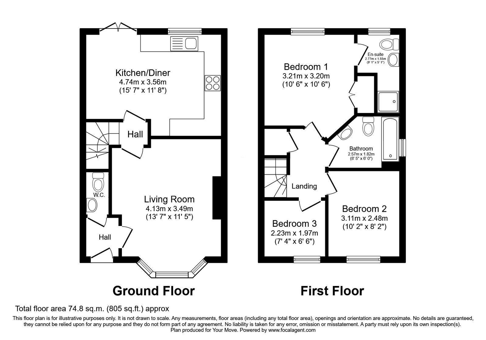 Floorplan of 3 bedroom End Terrace House for sale, School Street, Cottingley, West Yorkshire, BD16