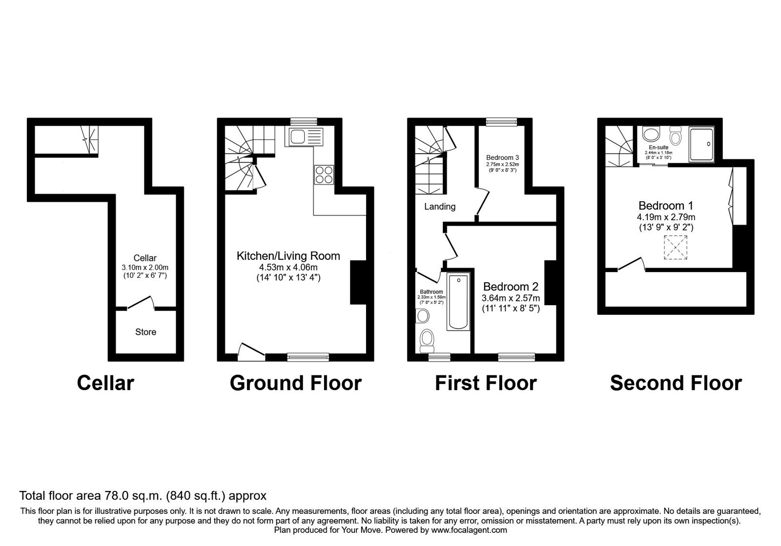 Floorplan of 3 bedroom Mid Terrace House for sale, Milton Street, Denholme, West Yorkshire, BD13