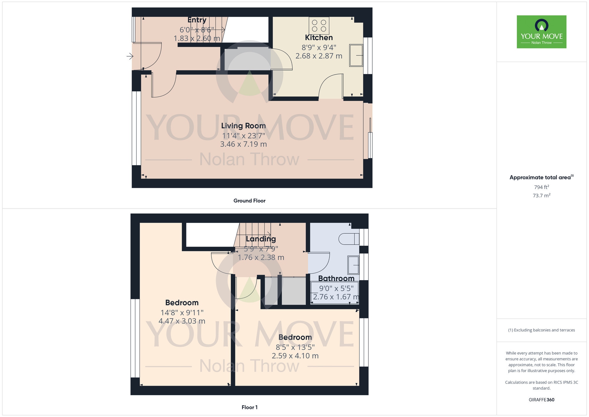 Floorplan of 2 bedroom Mid Terrace House for sale, Montague Crescent, Rye Hill, Northampton, NN5