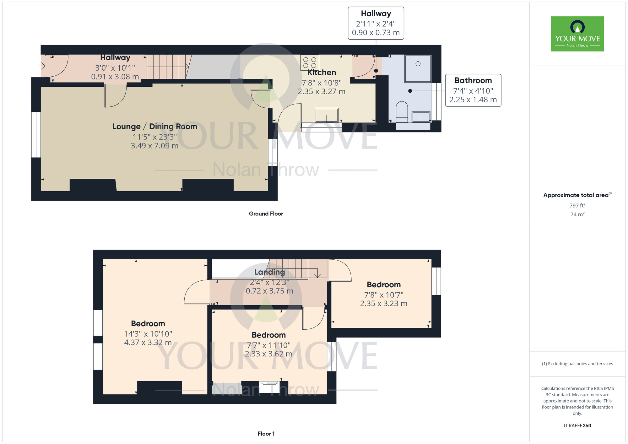 Floorplan of 3 bedroom Mid Terrace House for sale, Thirlestane Road, Far Cotton, Northampton, NN4