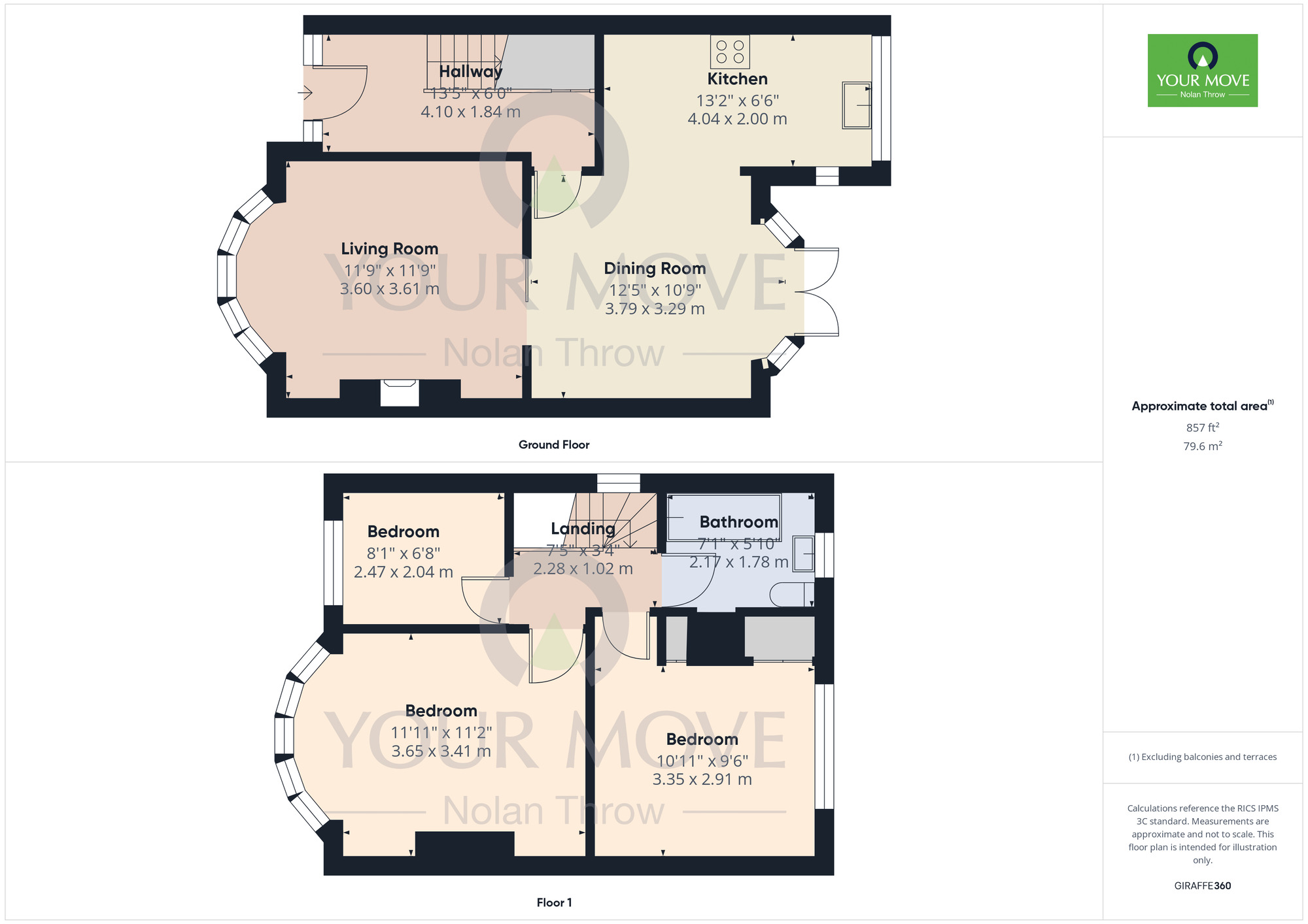 Floorplan of 3 bedroom Semi Detached House for sale, Bush Hill, The Headlands, Northamptonshire, NN3