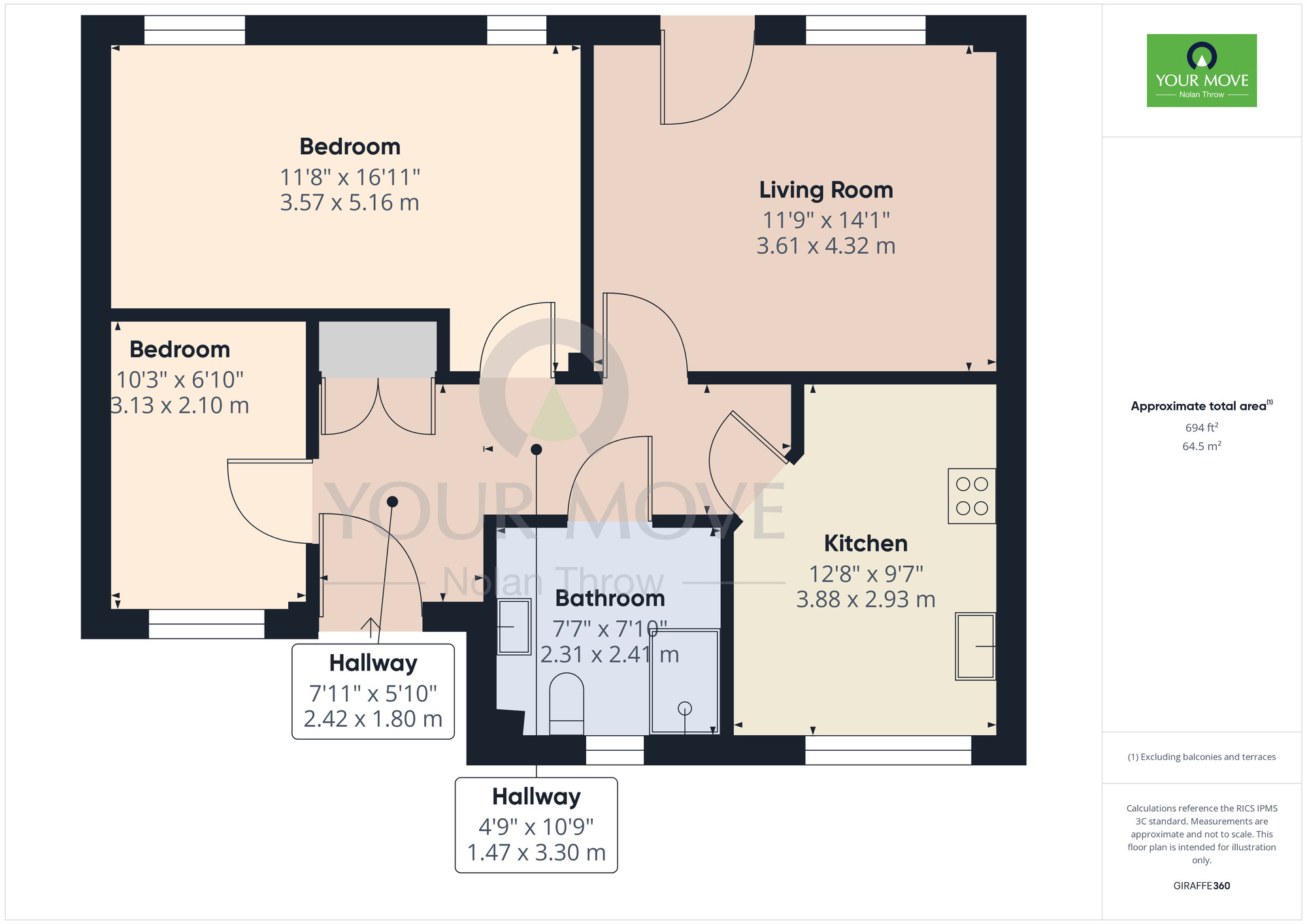 Floorplan of 2 bedroom Mid Terrace Bungalow for sale, Mistletoe Place, Taylor Avenue, Abington, West Northamptonshire,, NN3