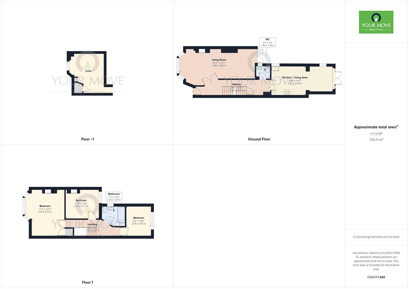 Floorplan of 3 bedroom Mid Terrace House for sale, Clarence Avenue, Queens Park, Northampton, Northamptonshire, NN2