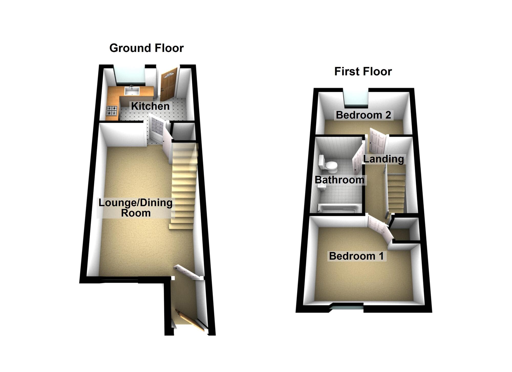 Floorplan of 2 bedroom Mid Terrace House to rent, Godfrey Court, Longwell Green, Gloucestershire, BS30