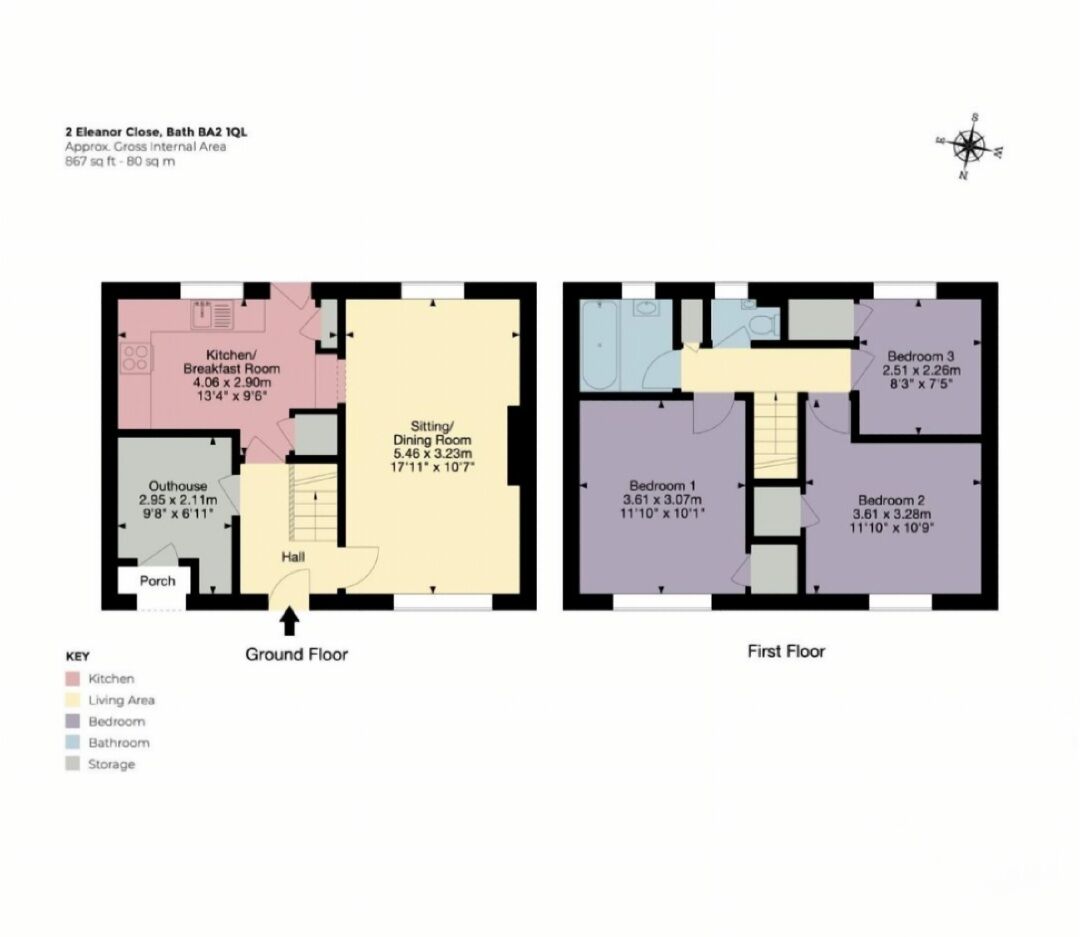Floorplan of 3 bedroom End Terrace House to rent, Eleanor Close, Bath, Somerset, BA2