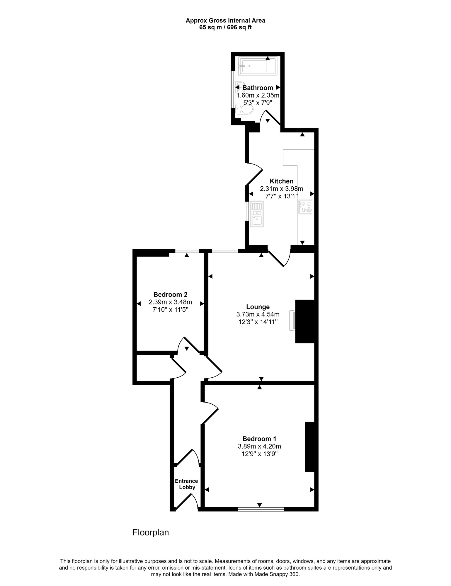 Floorplan of 2 bedroom  Flat to rent, Asher Street, Gateshead, Tyne And Wear, NE10