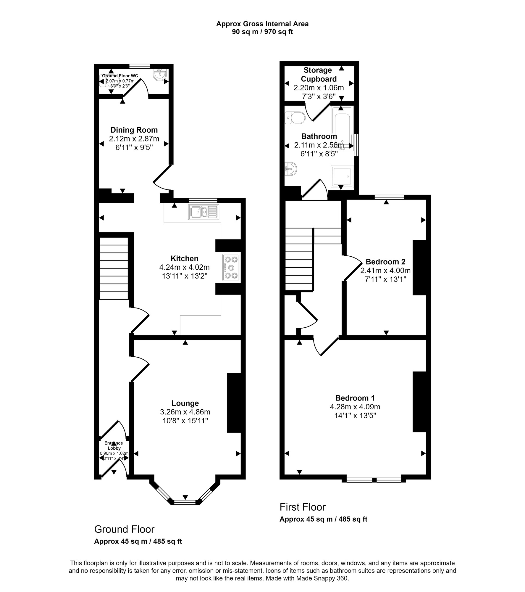 Floorplan of 2 bedroom Mid Terrace House for sale, Brighton Road, Bensham, Gateshead, NE8