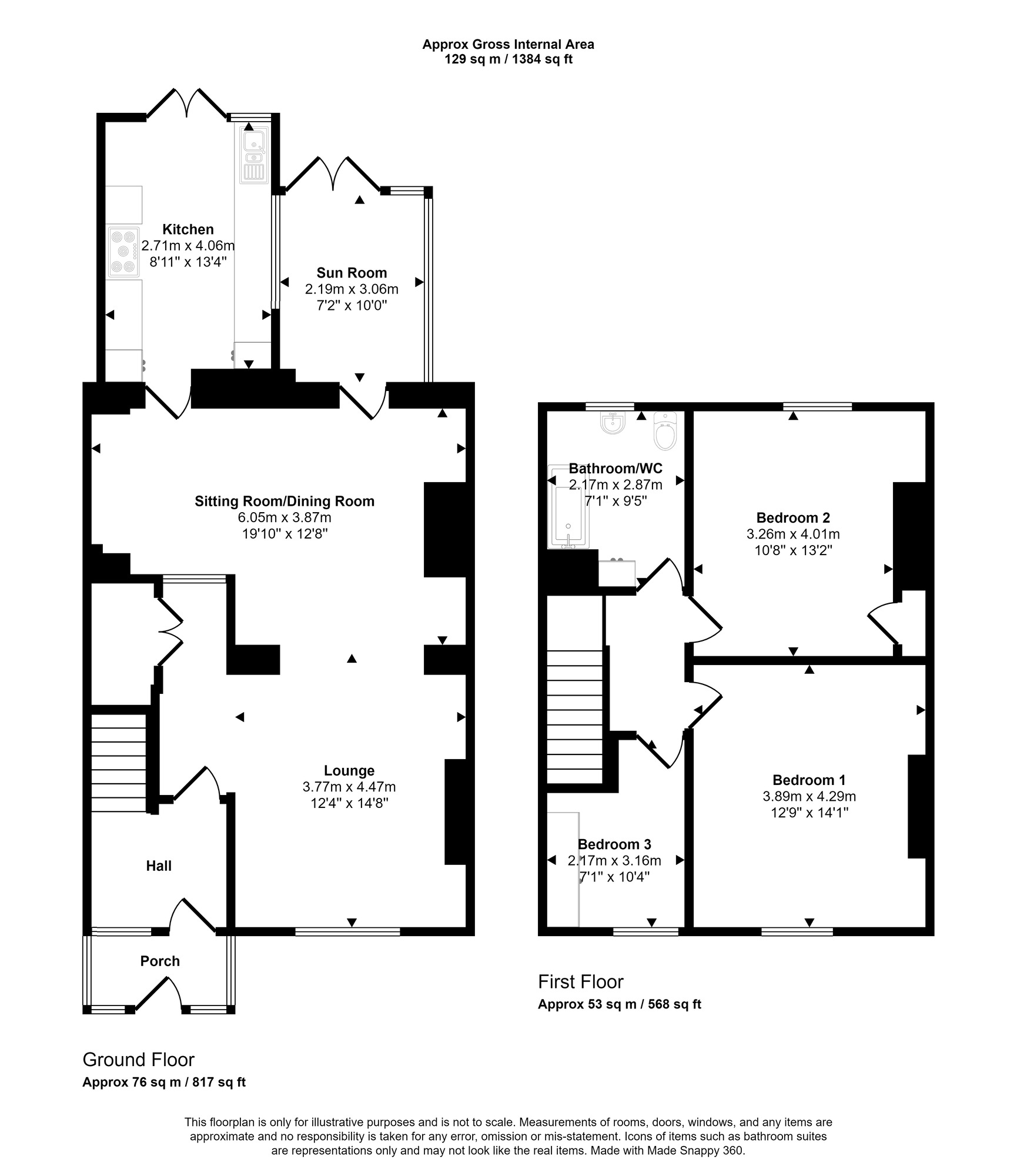 Floorplan of 3 bedroom Mid Terrace House for sale, Springwell Terrace, Wrekenton, Gateshead, NE9