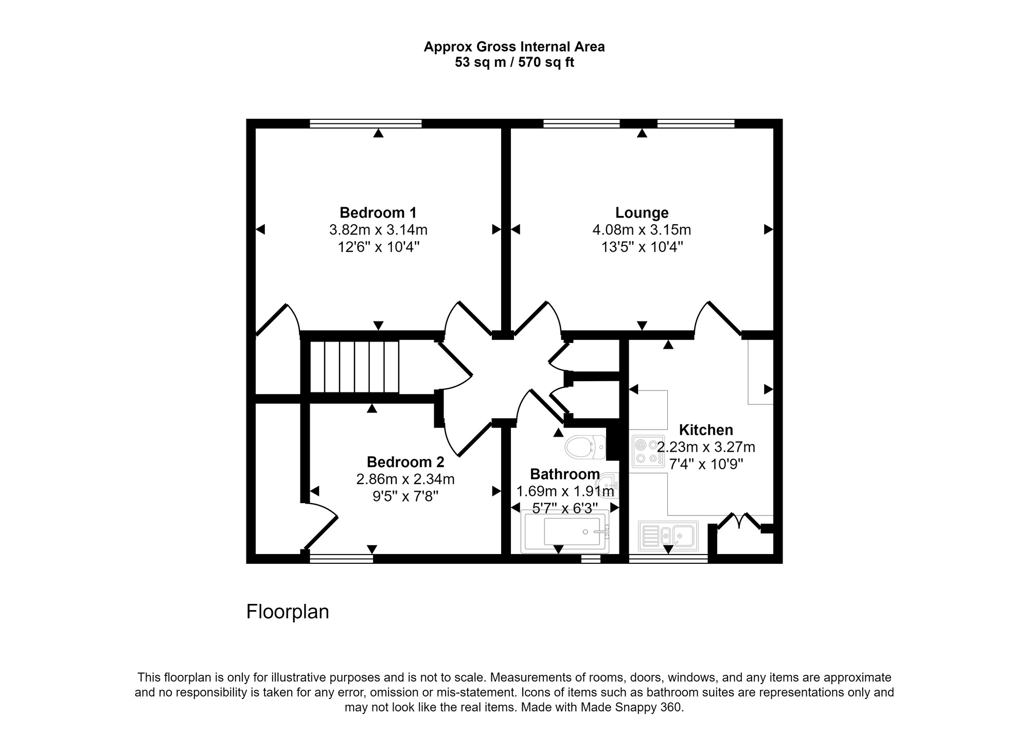 Floorplan of 2 bedroom  Flat to rent, Chopwell Gardens, Wrekenton, Gateshead, NE9