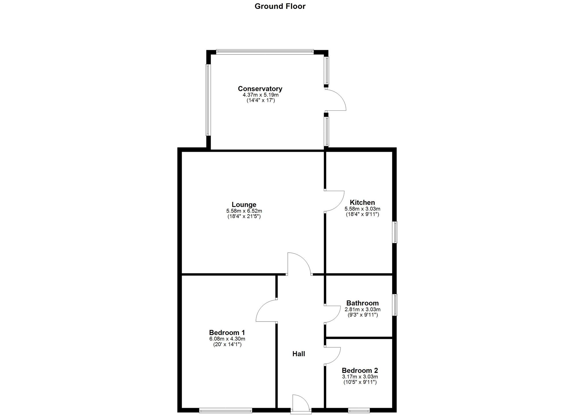 Floorplan of 2 bedroom Semi Detached Bungalow for sale, Oakwood Gardens, Lobley Hill, Gateshead, NE11
