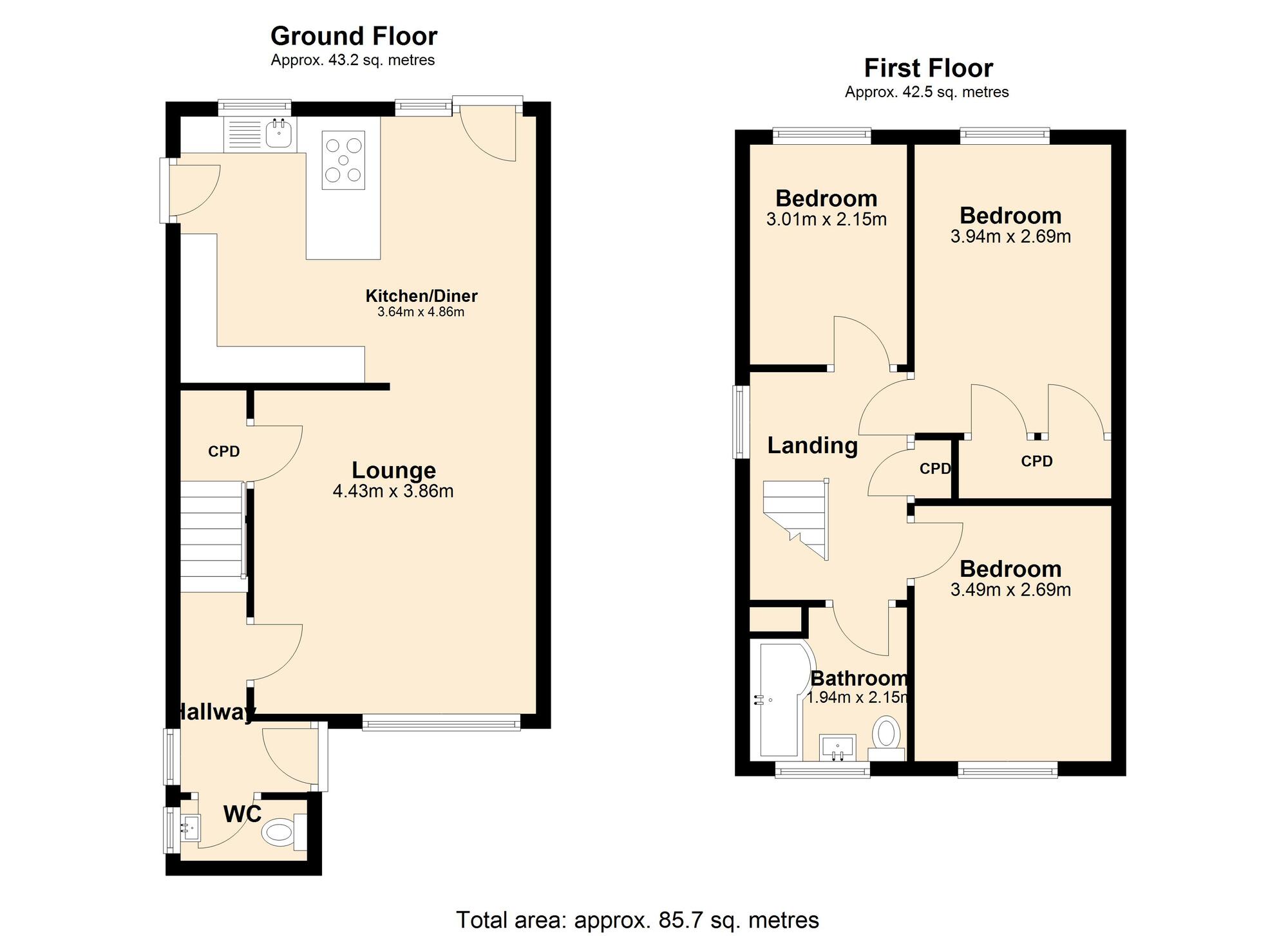 Floorplan of 3 bedroom Semi Detached House for sale, Abbots Way, Whickham, NE16