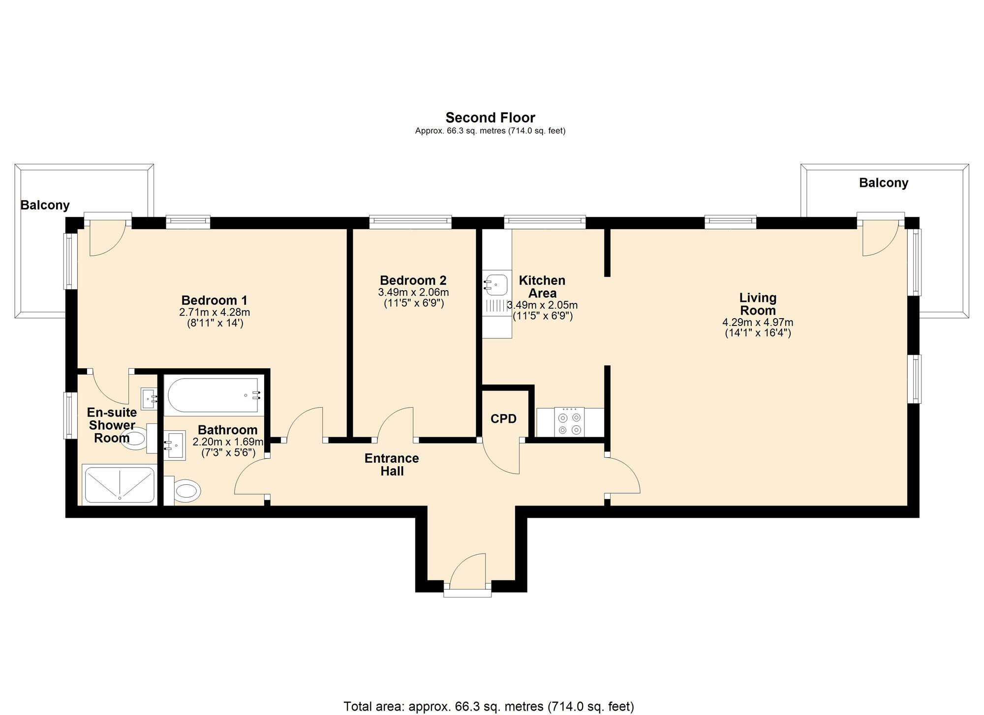 Floorplan of 2 bedroom  Flat for sale, Kingfisher Court, Dunston, Gateshead, NE11