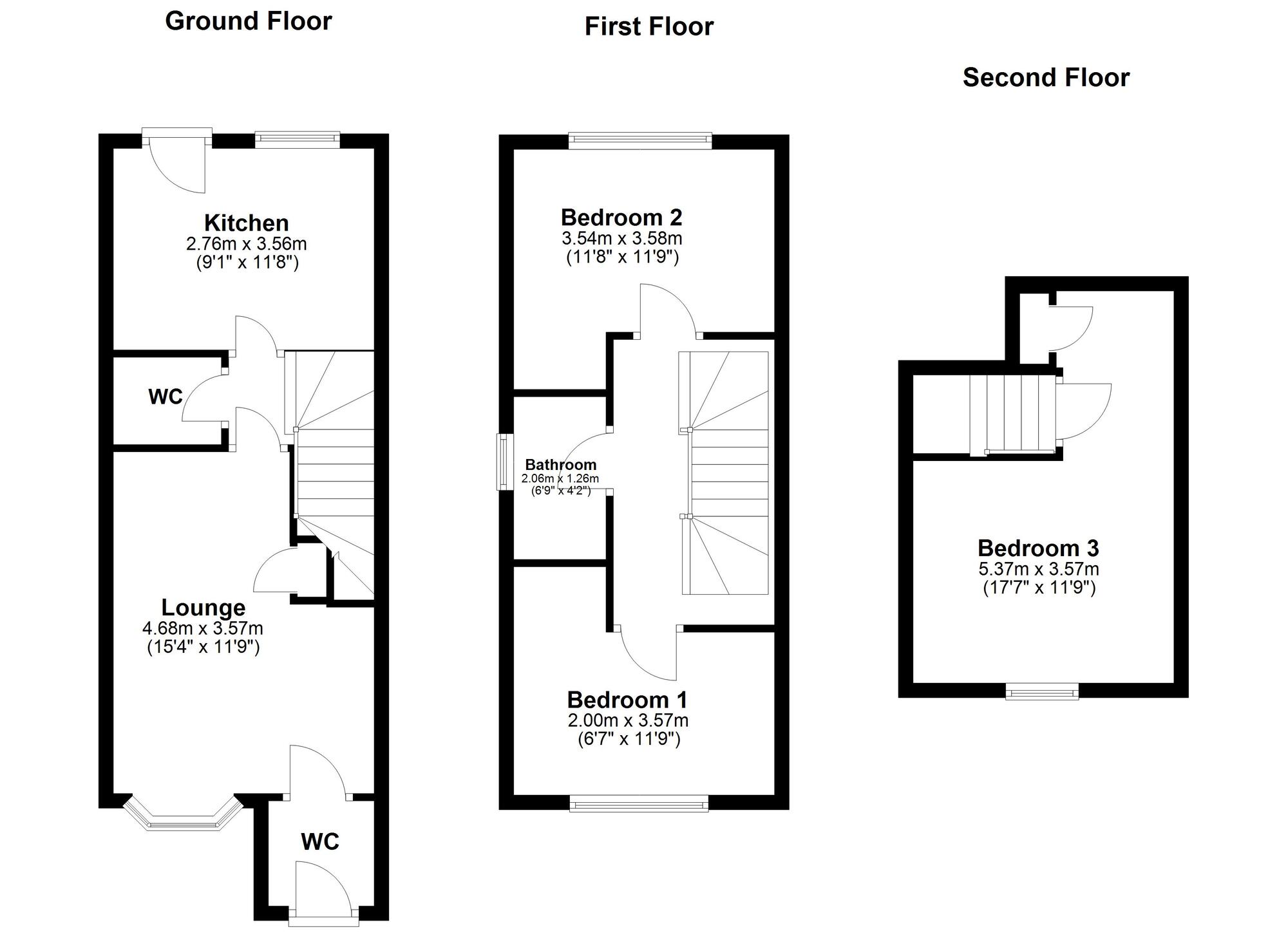 Floorplan of 3 bedroom Mid Terrace House for sale, Ovett Gardens, St James Village, Gateshead, NE8