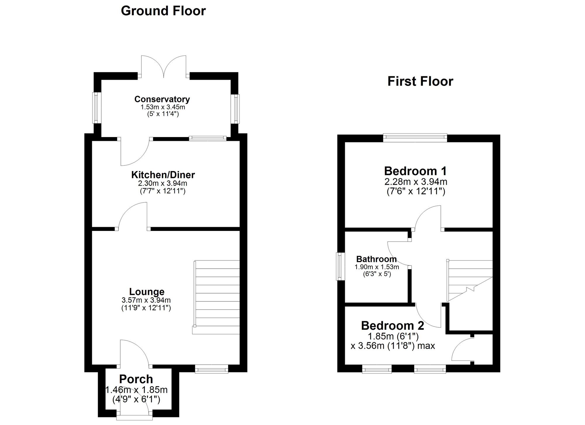 Floorplan of 2 bedroom Mid Terrace House for sale, Broadbank, Wardley, Gateshead, NE10