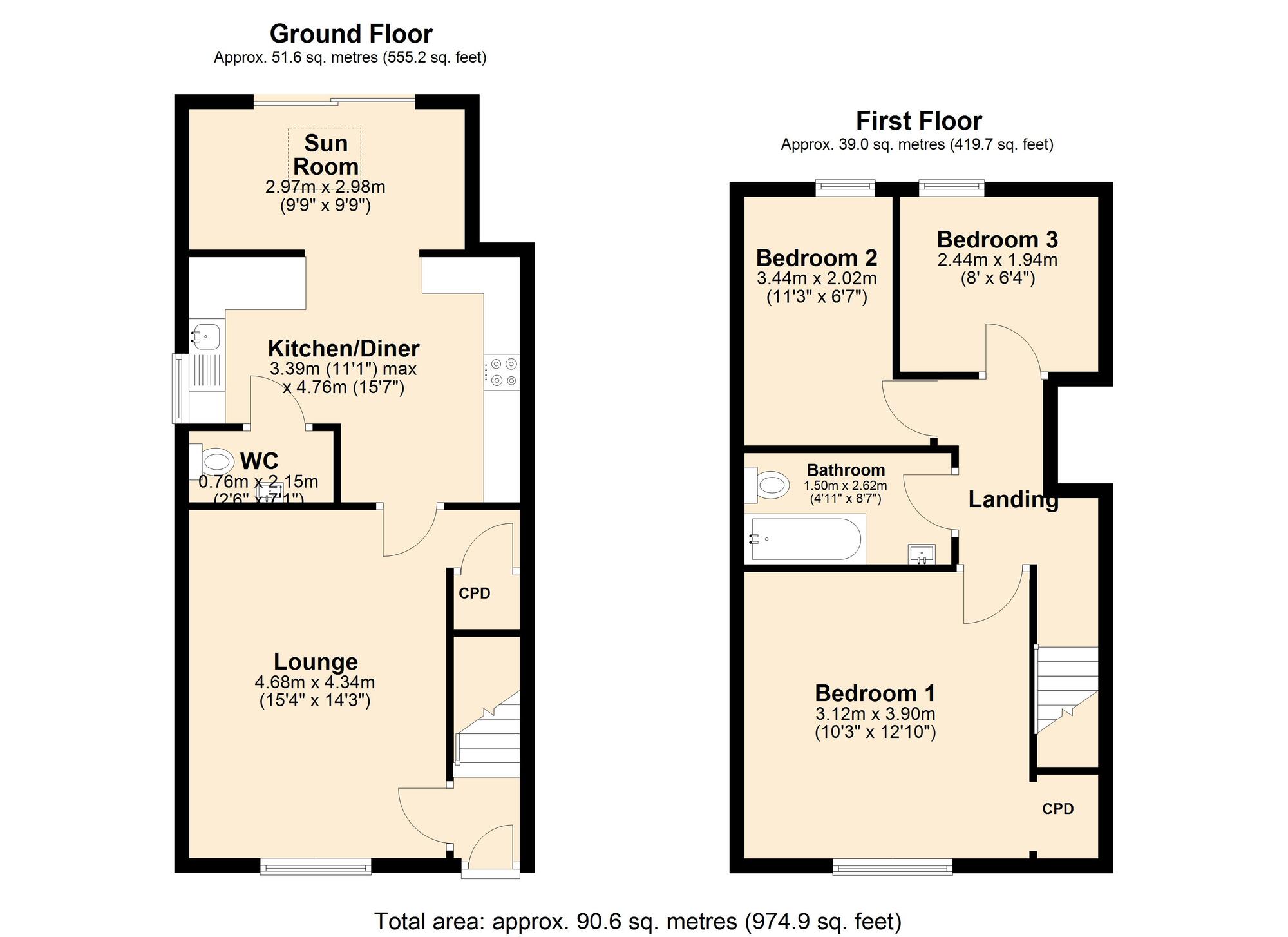Floorplan of 3 bedroom Semi Detached House for sale, Tyne Street, Winlaton, Blaydon, NE21