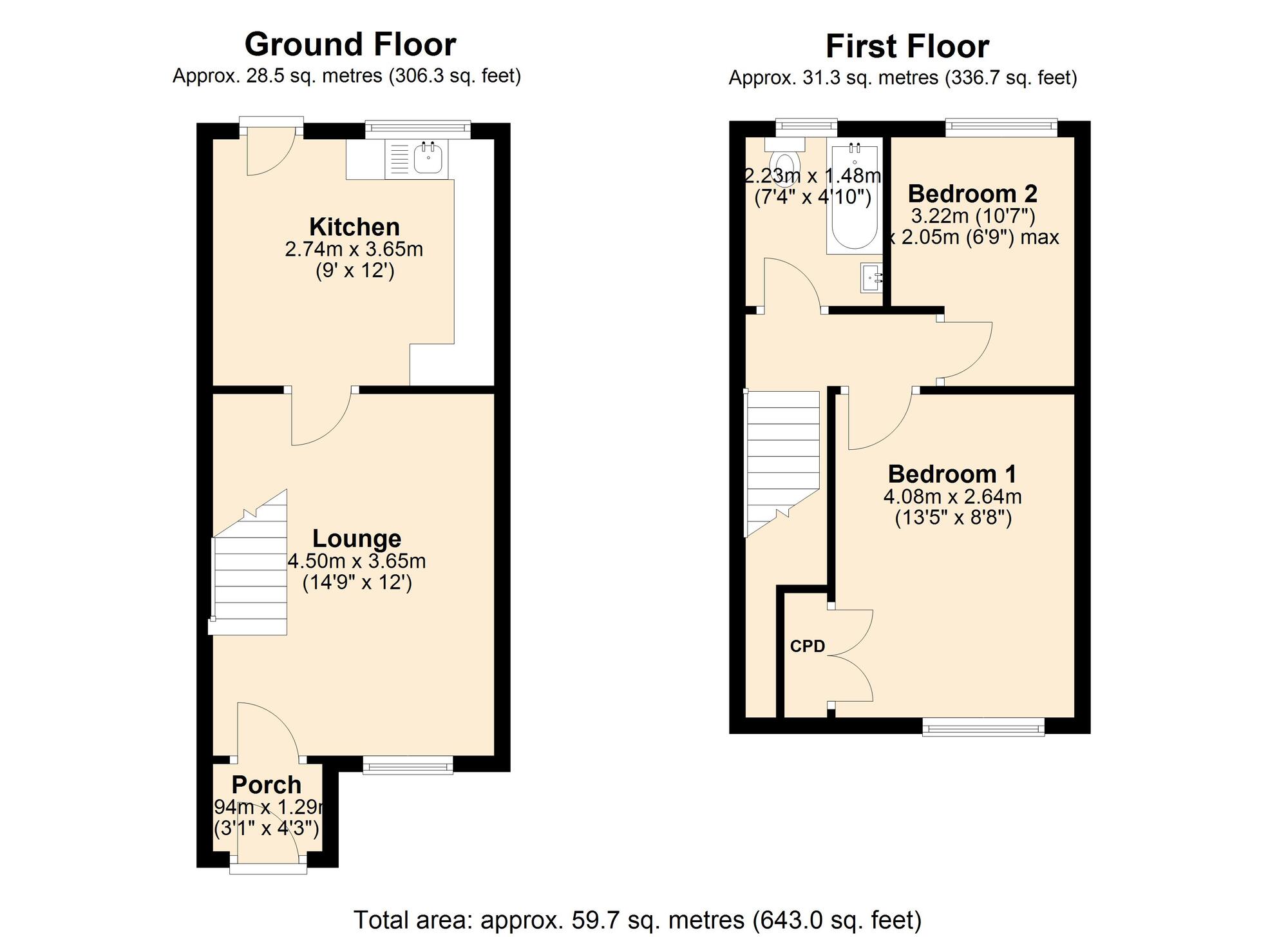Floorplan of 2 bedroom Mid Terrace House for sale, The Copse, Blaydon, NE21