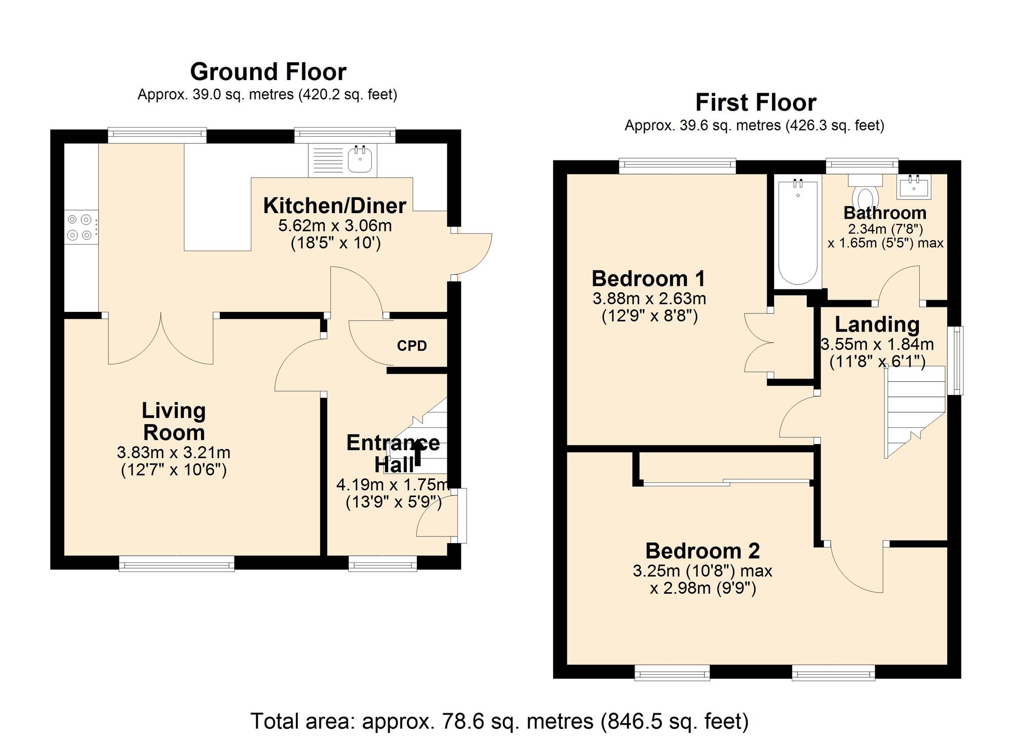 Floorplan of 2 bedroom End Terrace House for sale, Dene Side, Blaydon, NE21