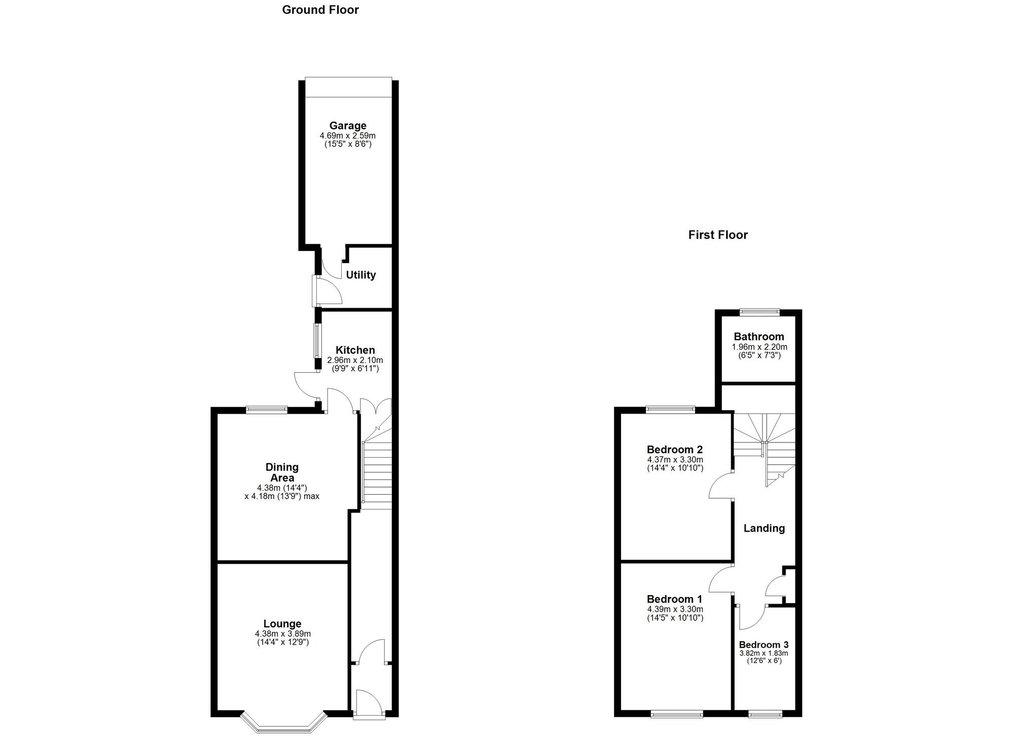Floorplan of 3 bedroom Mid Terrace House for sale, Dryden Road, Low Fell, Gateshead, NE9
