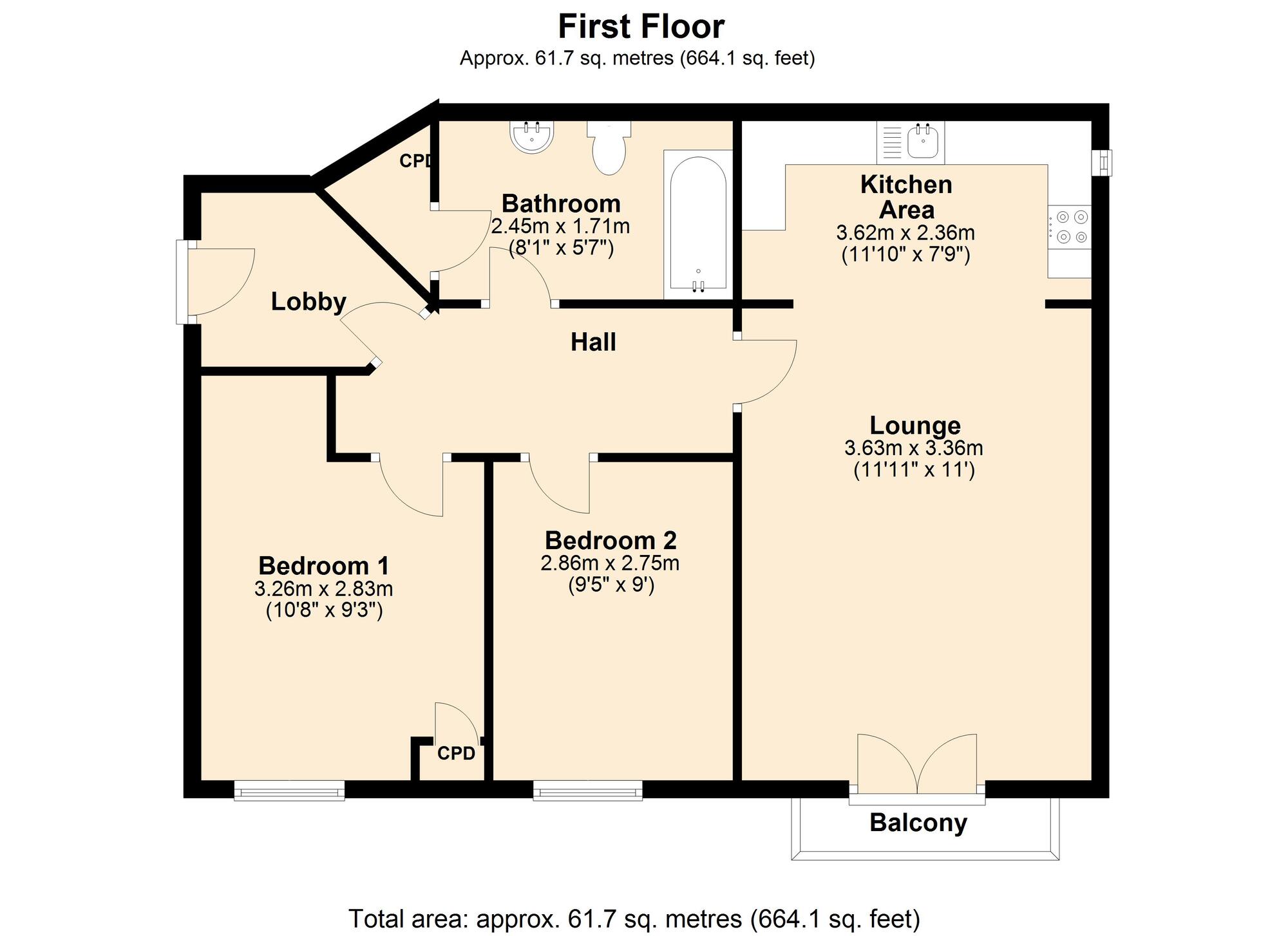 Floorplan of 2 bedroom  Flat to rent, Symphony Court, Durham Road, Gateshead, NE8