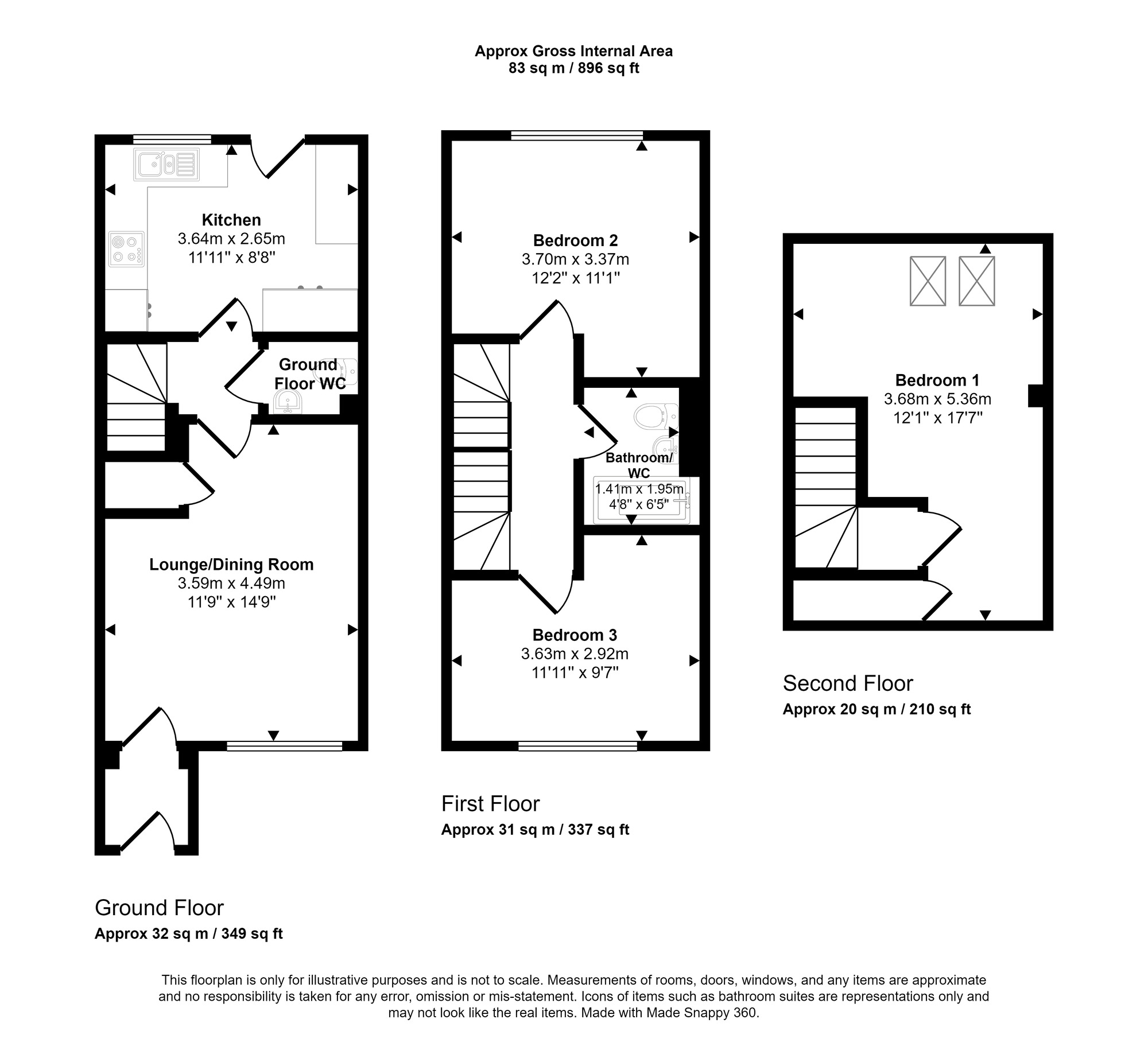 Floorplan of 3 bedroom Mid Terrace House for sale, Renforth Close, St James Village, Gateshead, NE8