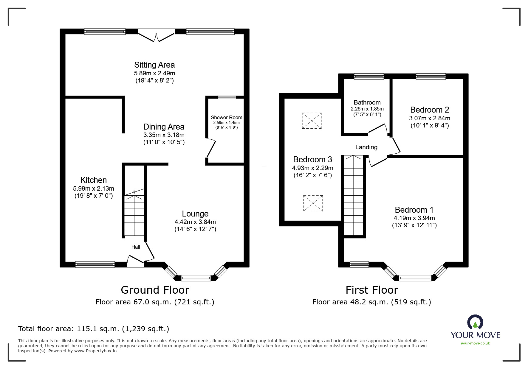 Floorplan of 3 bedroom Semi Detached House for sale, Clandon Avenue, Tunstall, Stoke-on-Trent, Staffordshire, ST6