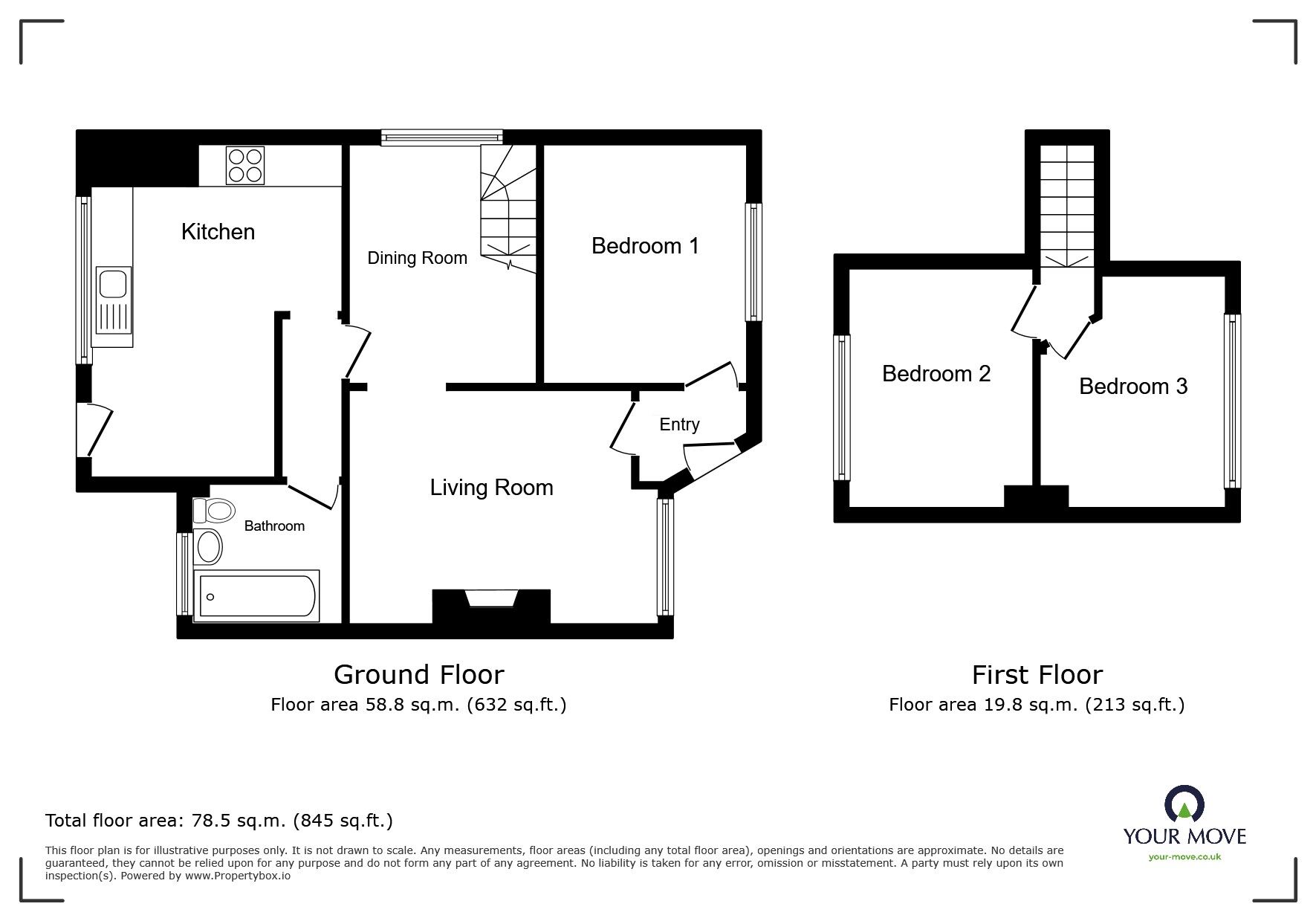 Floorplan of 3 bedroom Semi Detached Bungalow for sale, Fernlea Grove, Weston Coyney, Staffordshire, ST3