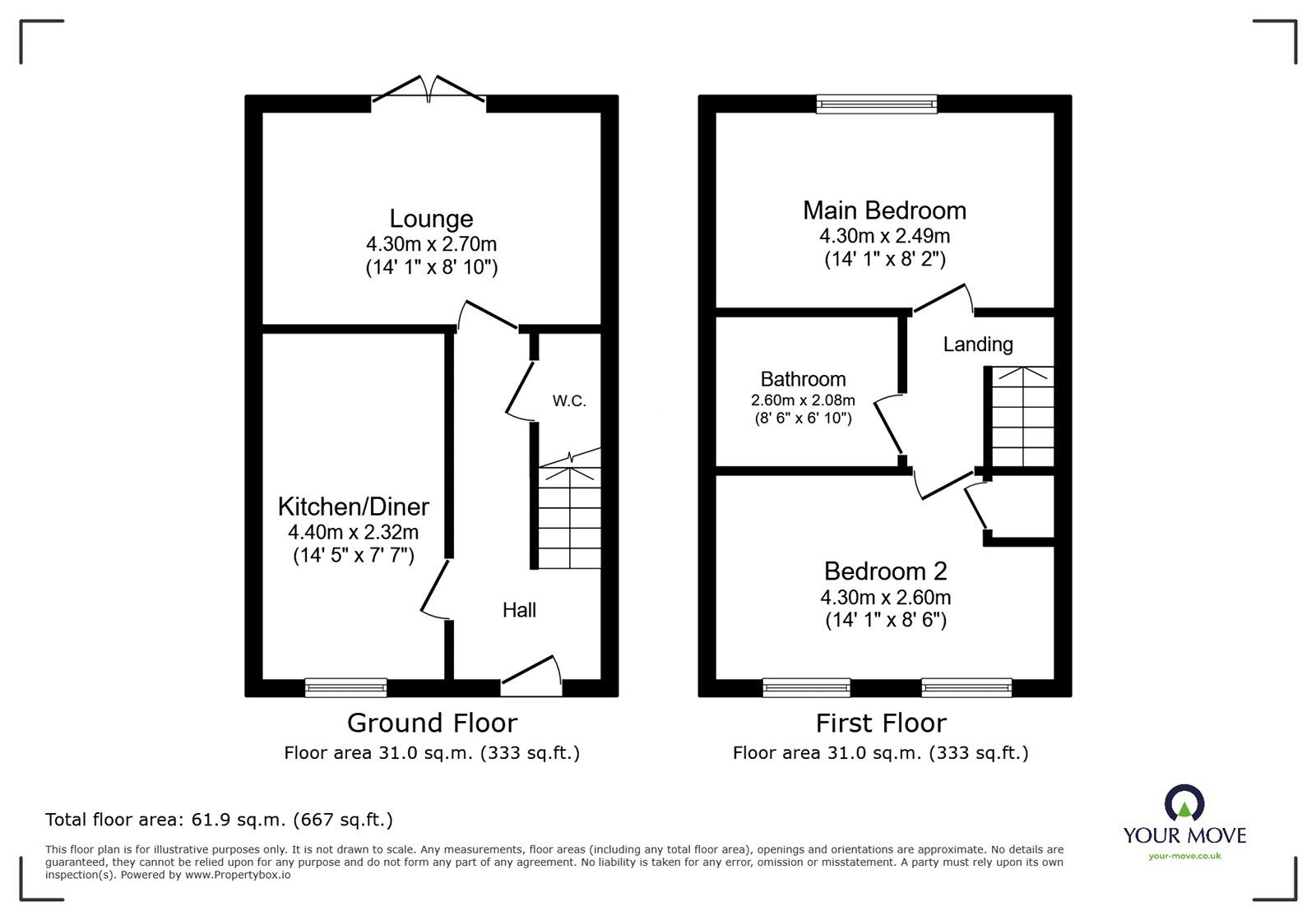 Floorplan of 2 bedroom Semi Detached House to rent, Scholars Way, Werrington, Staffordshire, ST9